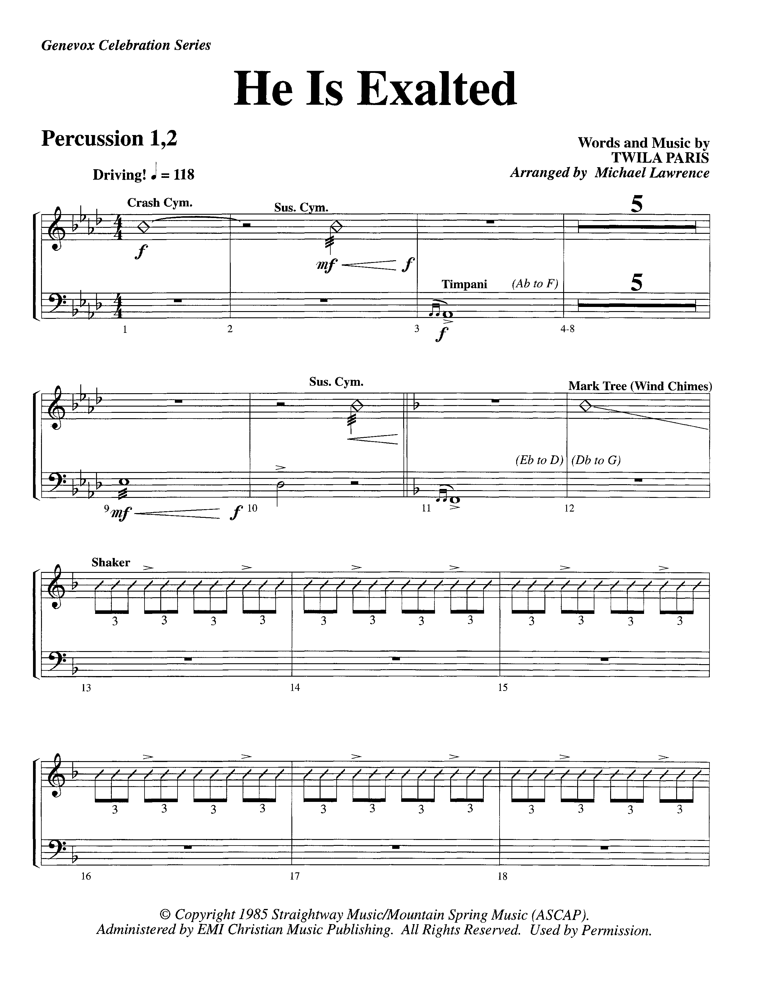 He Is Exalted (Instrumental) Percussion 1/2 (Lifeway Worship / Arr. Michael Lawrence)