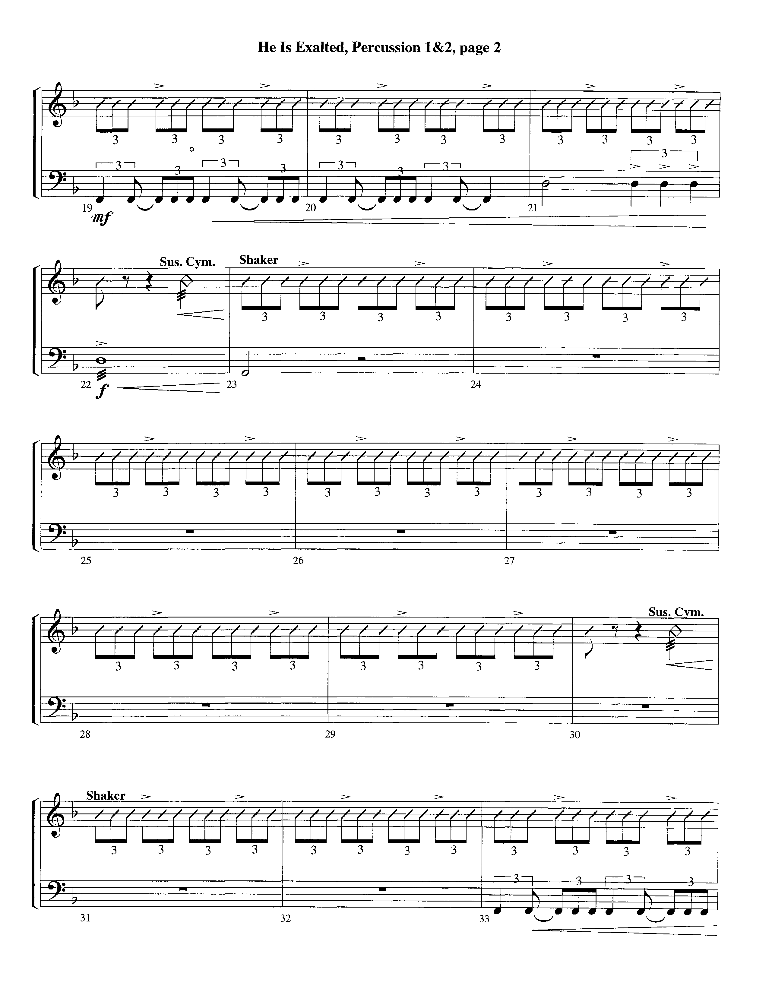 He Is Exalted (Instrumental) Percussion 1/2 (Lifeway Worship / Arr. Michael Lawrence)