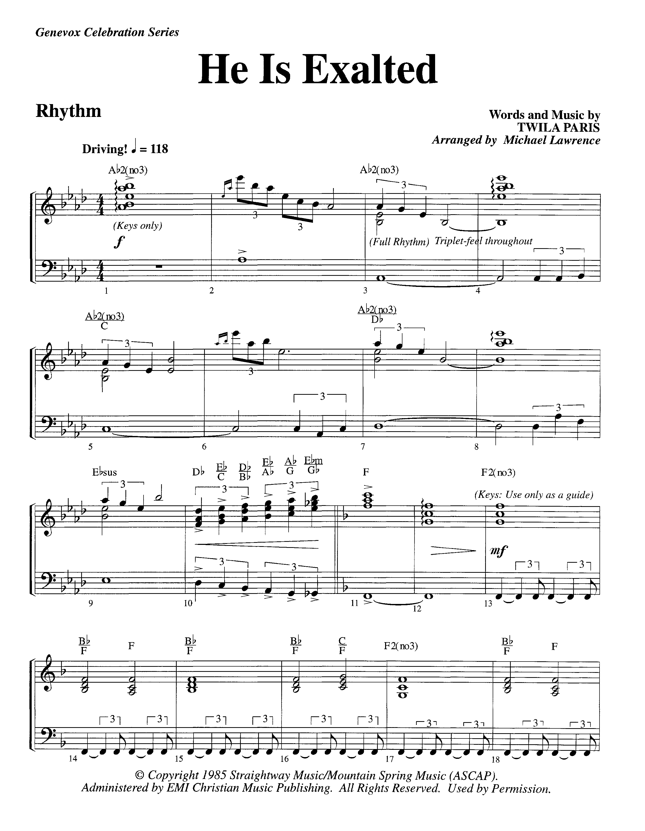 He Is Exalted (Instrumental) Piano/Rhythm (Lifeway Worship / Arr. Michael Lawrence)