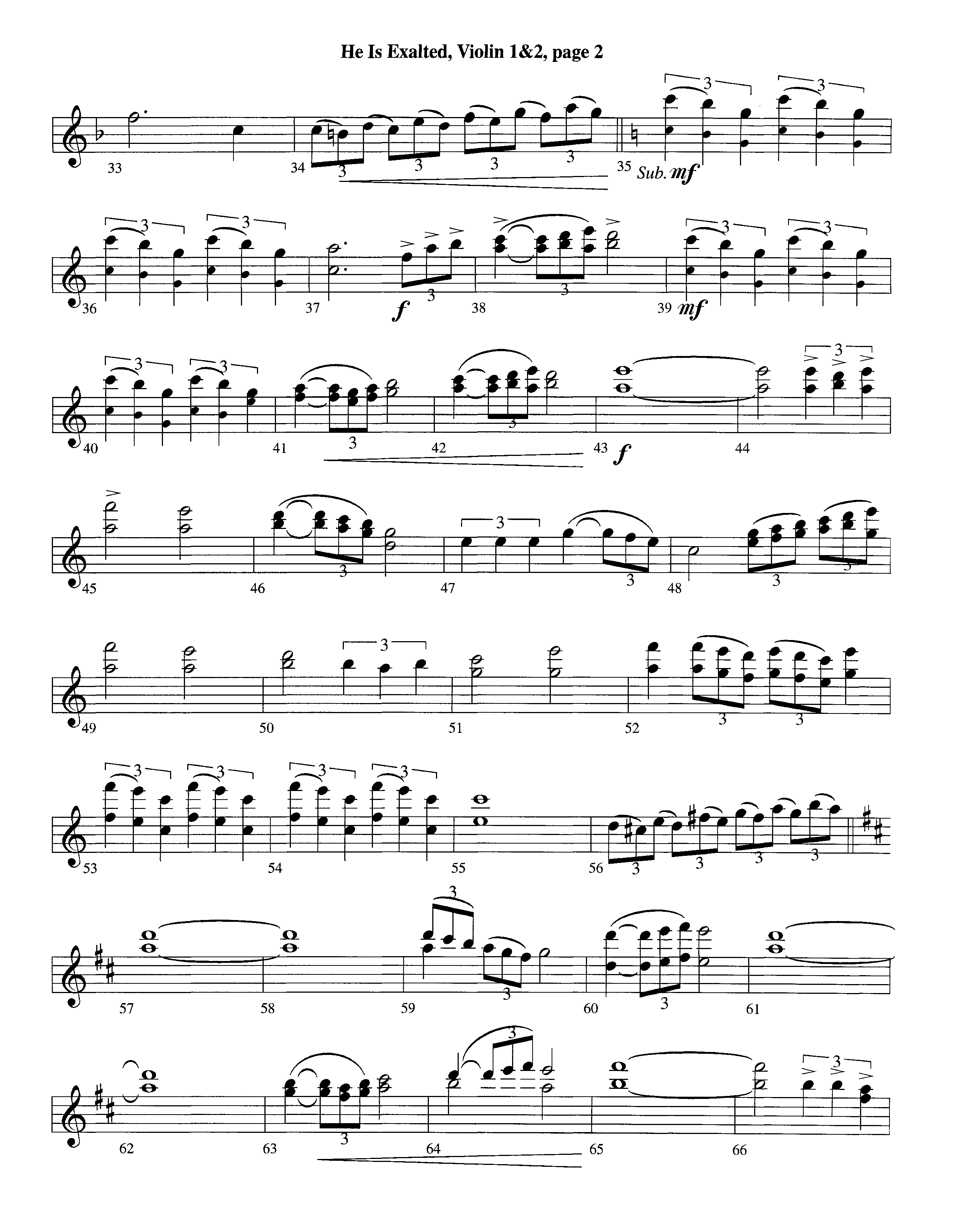 He Is Exalted (Instrumental) Violin 1/2 (Lifeway Worship / Arr. Michael Lawrence)