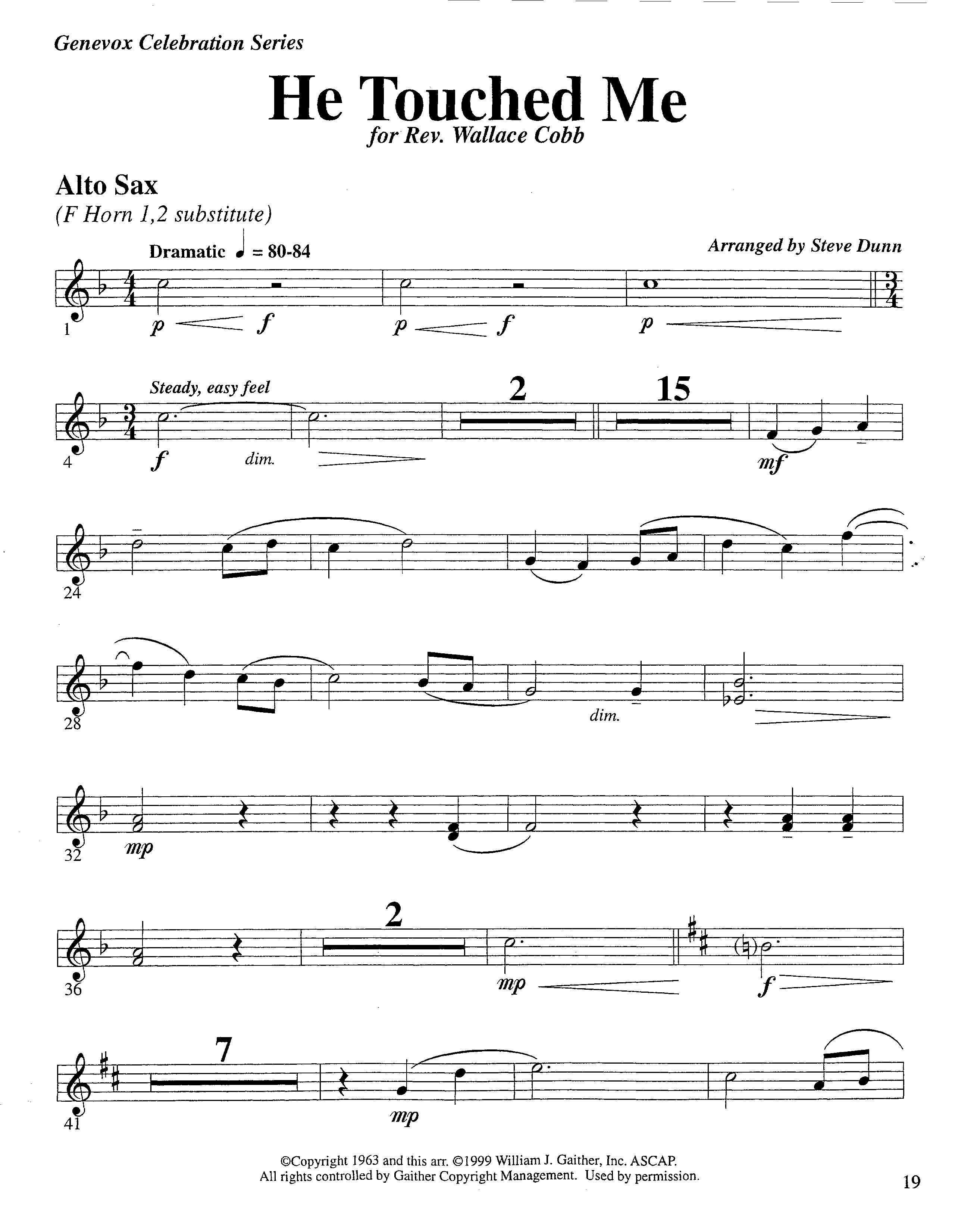 He Touched Me (Instrumental) Alto Sax (Lifeway Worship / Arr. Steve Dunn)