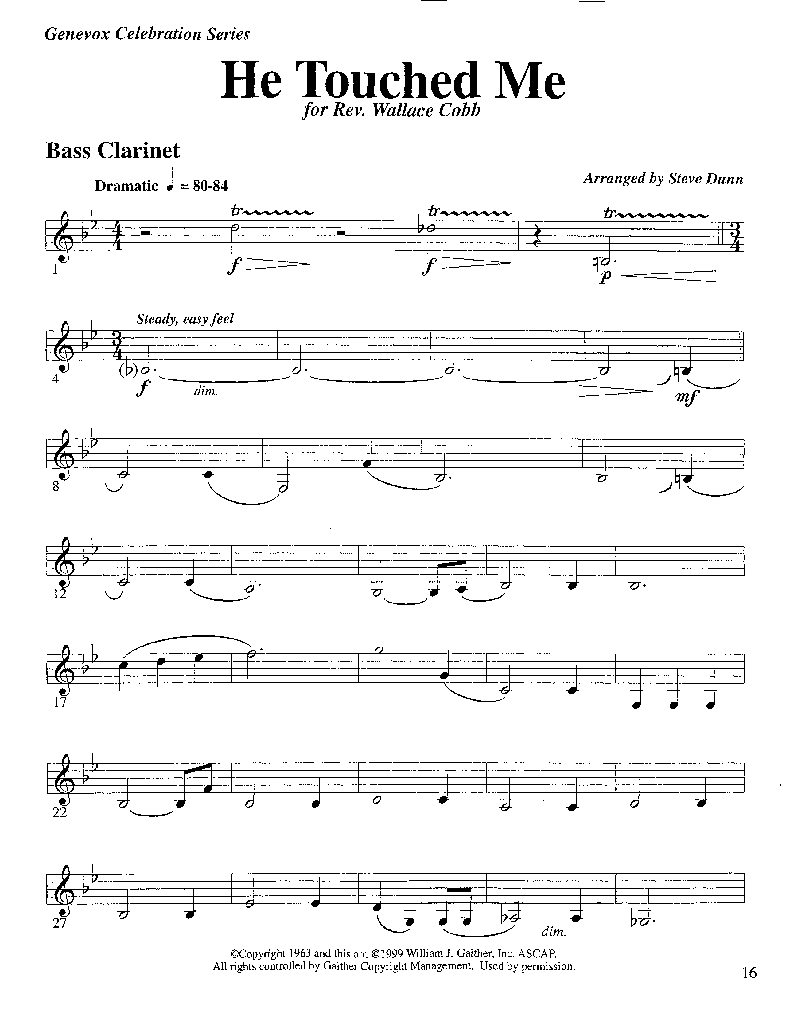 He Touched Me (Instrumental) Bass Clarinet (Lifeway Worship / Arr. Steve Dunn)