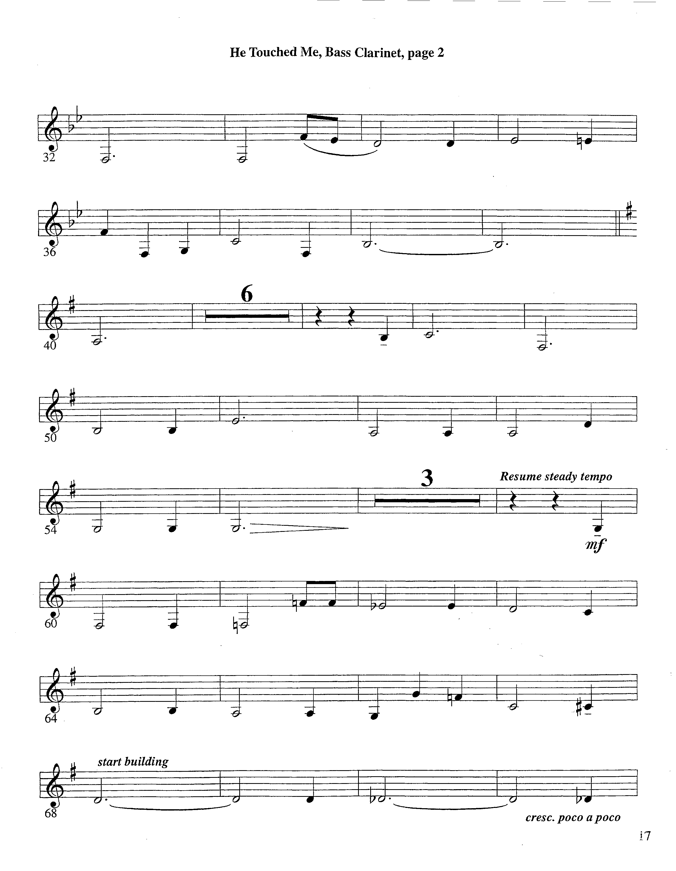 He Touched Me (Instrumental) Bass Clarinet (Lifeway Worship / Arr. Steve Dunn)