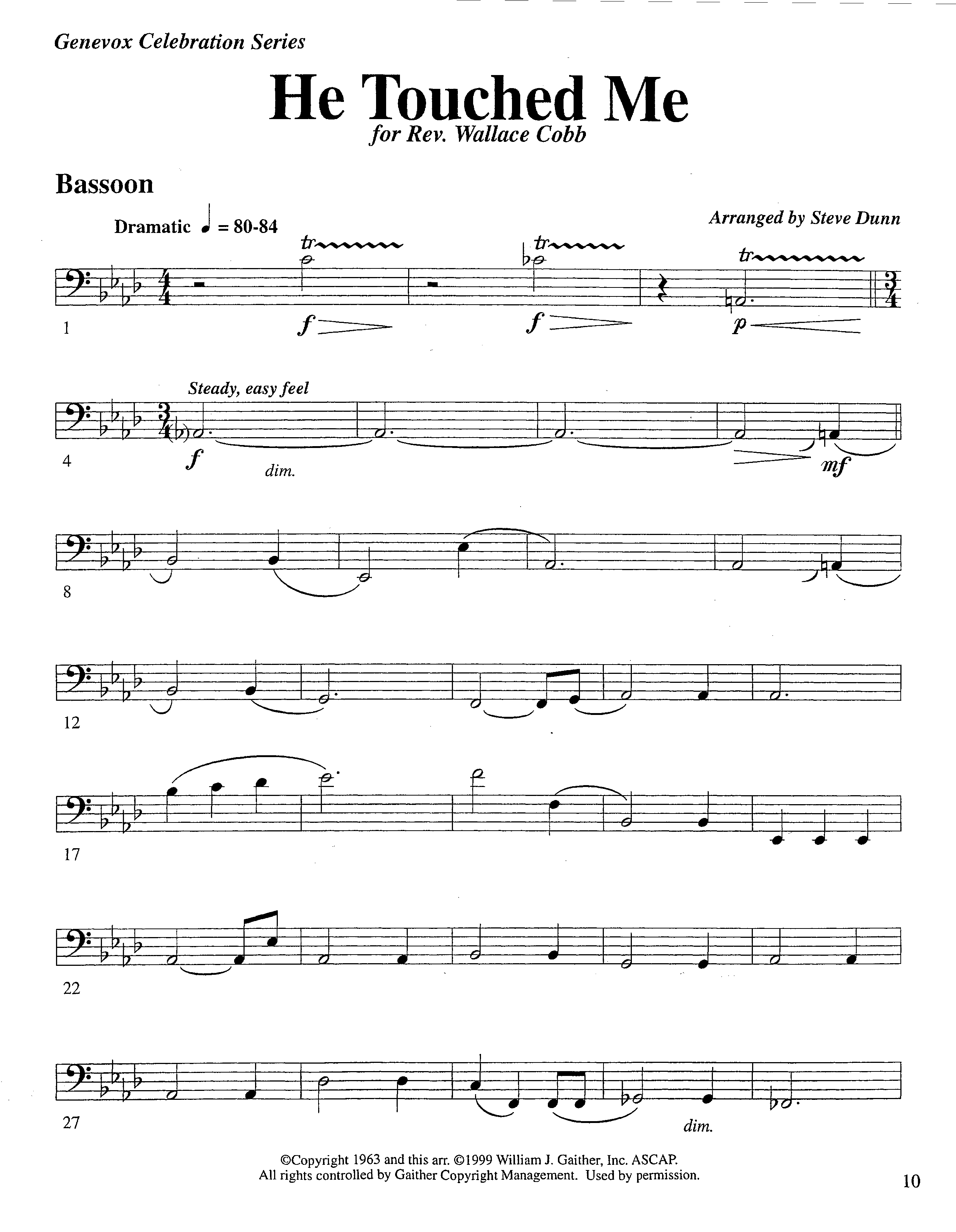 He Touched Me (Instrumental) Bassoon (Lifeway Worship / Arr. Steve Dunn)