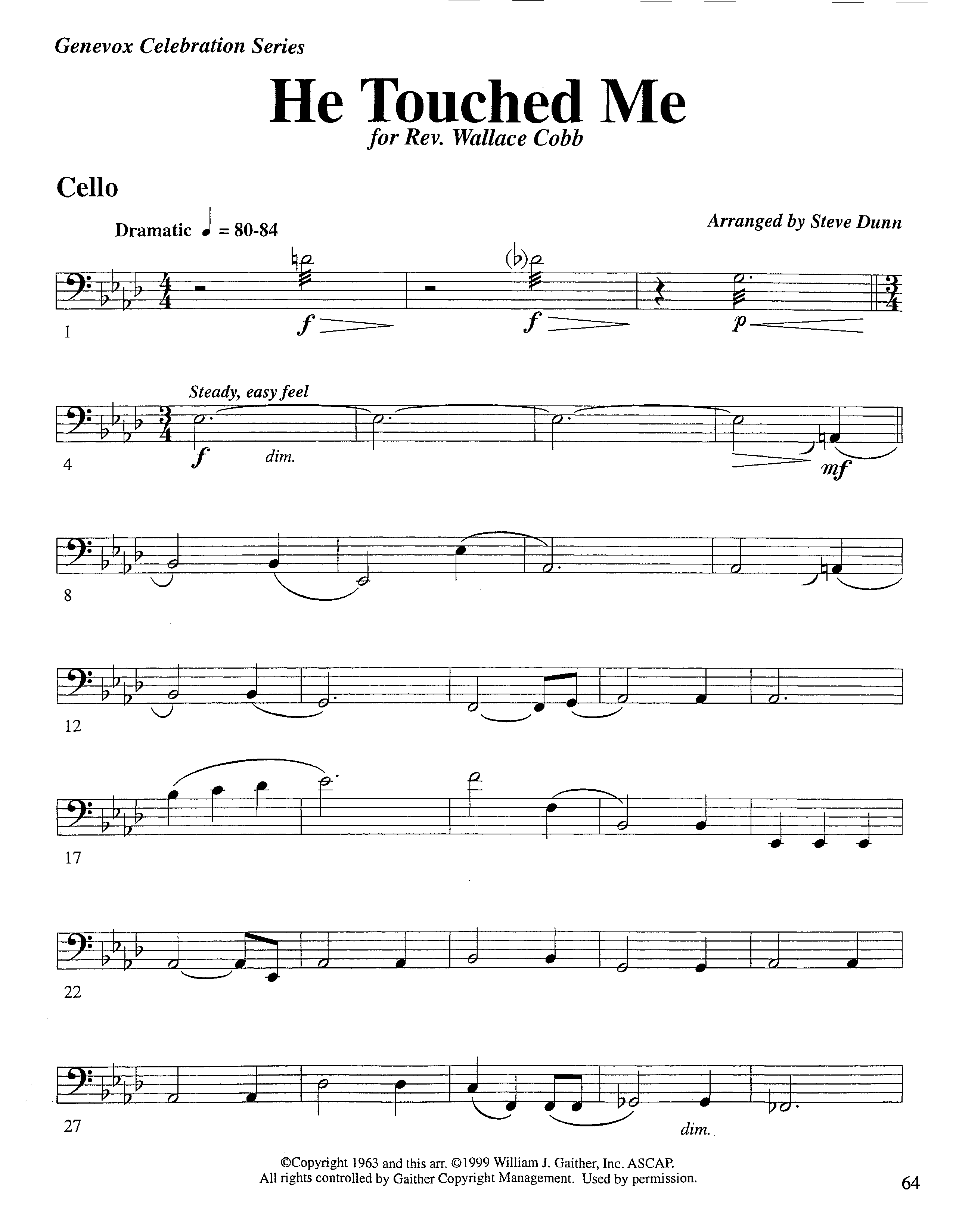 He Touched Me (Instrumental) Cello (Lifeway Worship / Arr. Steve Dunn)