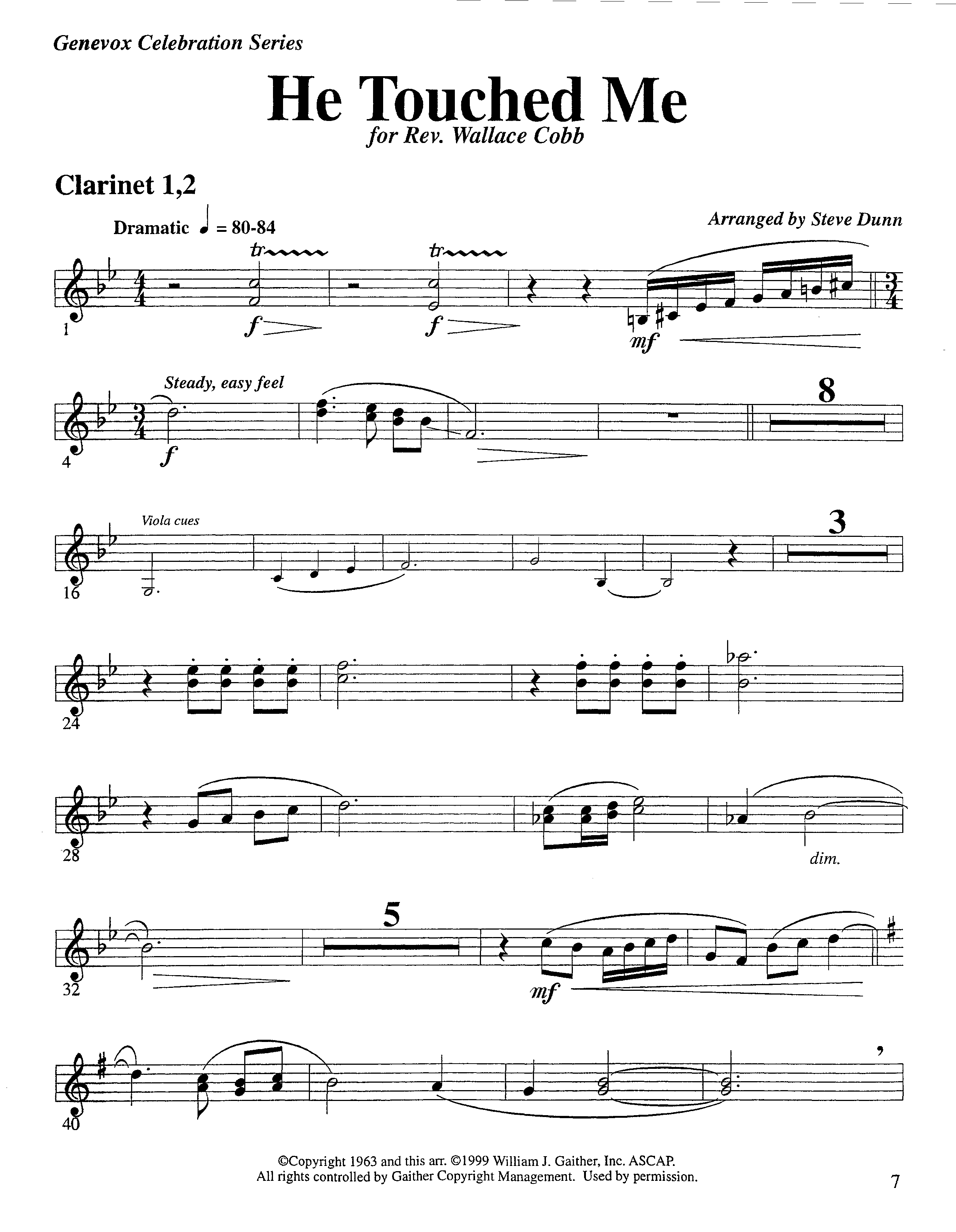 He Touched Me (Instrumental) Clarinet 1/2 (Lifeway Worship / Arr. Steve Dunn)