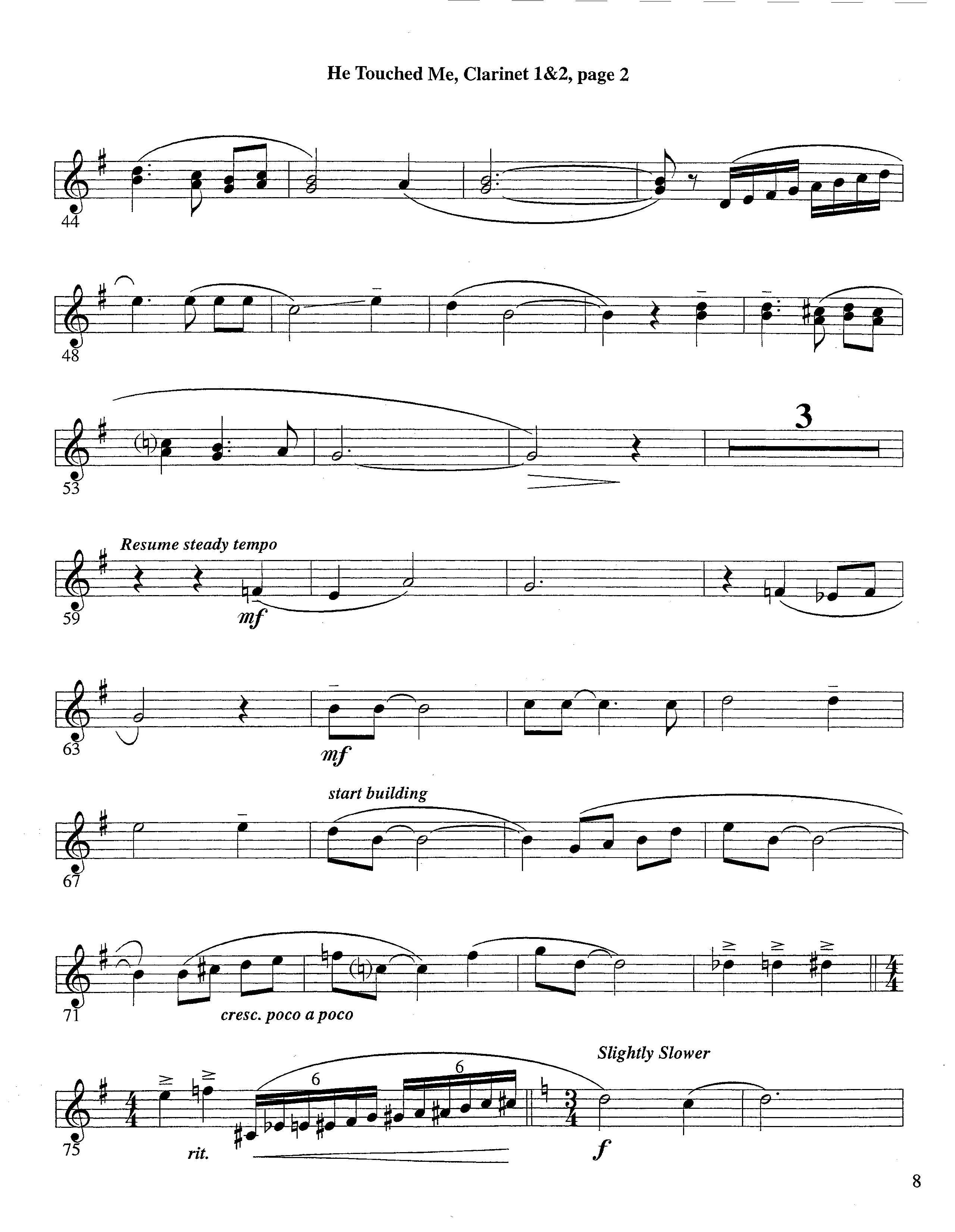 He Touched Me (Instrumental) Clarinet 1/2 (Lifeway Worship / Arr. Steve Dunn)