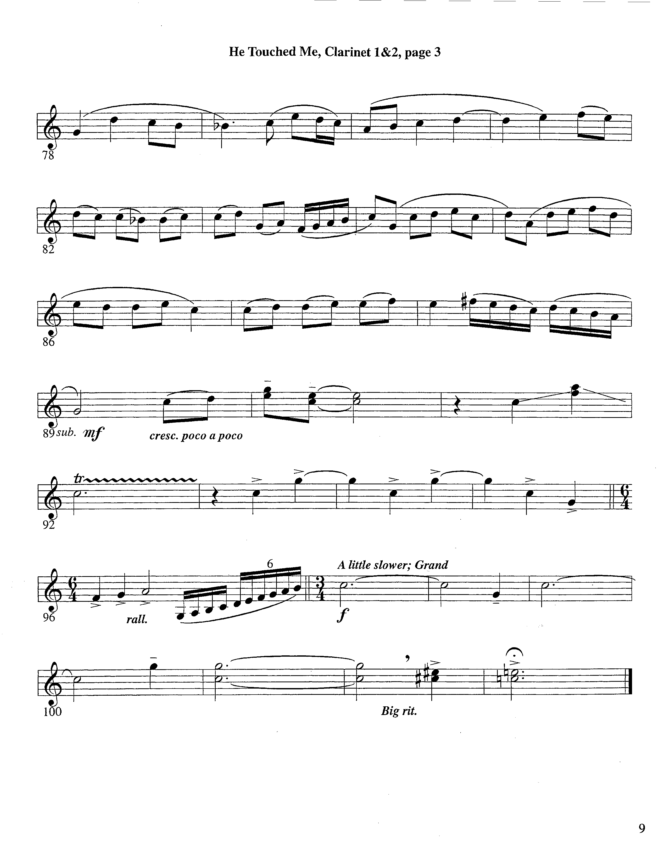 He Touched Me (Instrumental) Clarinet 1/2 (Lifeway Worship / Arr. Steve Dunn)