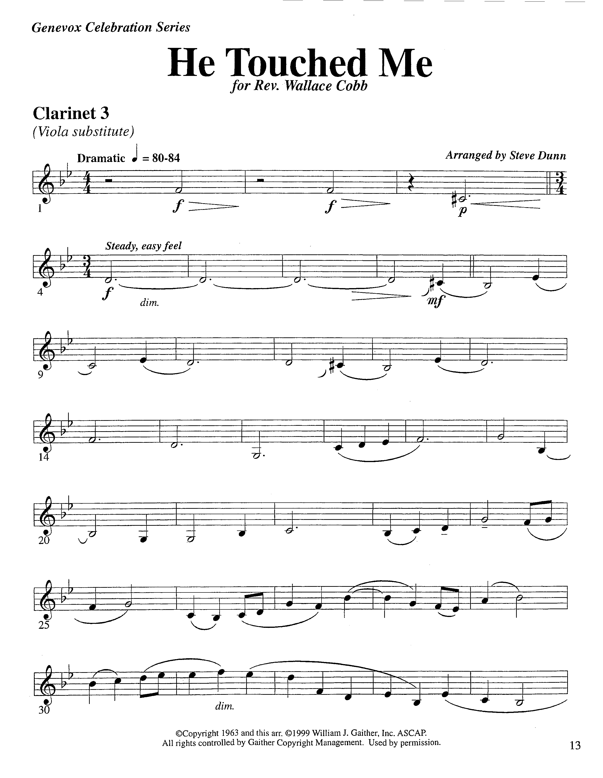 He Touched Me (Instrumental) Clarinet 3 (Lifeway Worship / Arr. Steve Dunn)