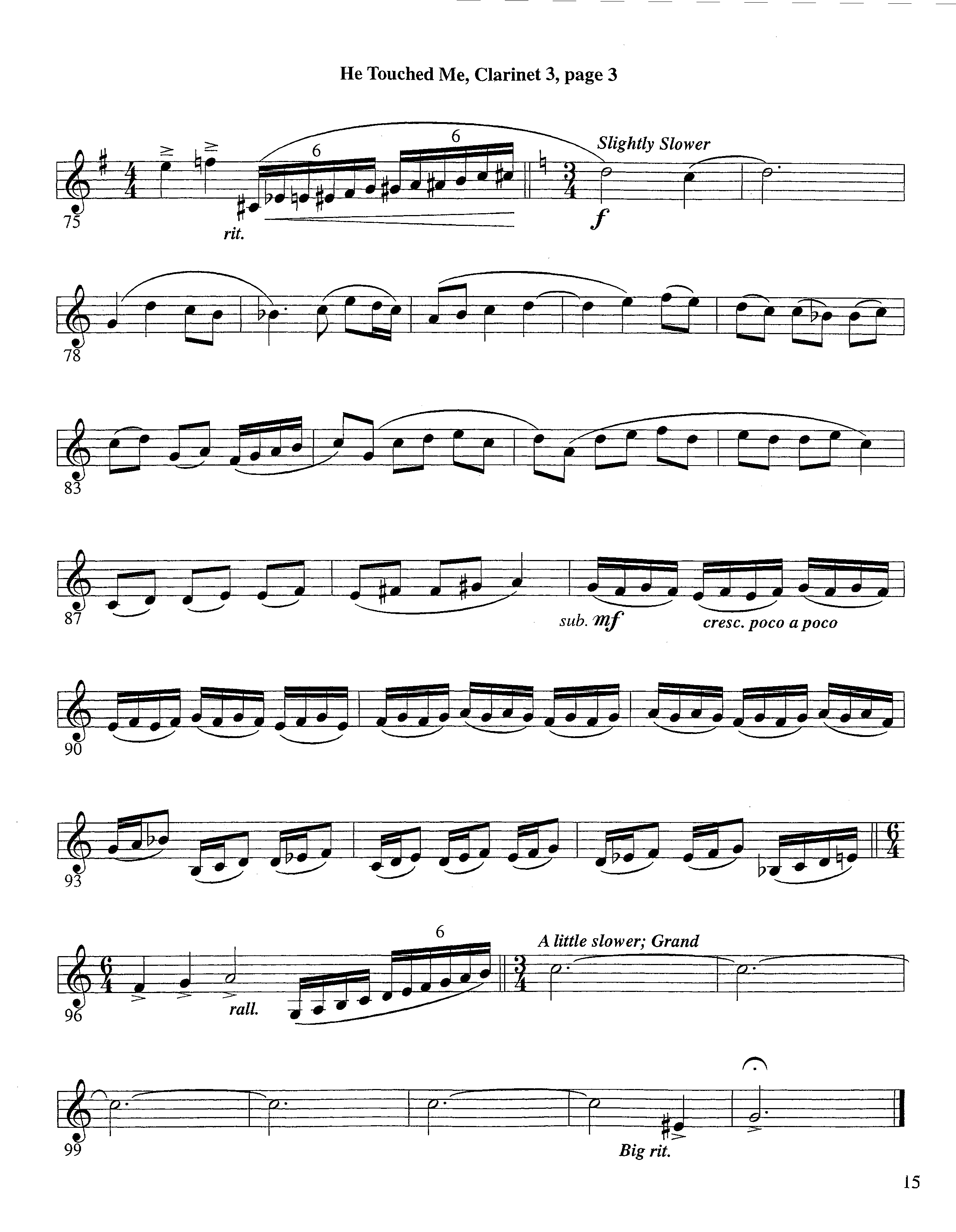 He Touched Me (Instrumental) Clarinet 3 (Lifeway Worship / Arr. Steve Dunn)