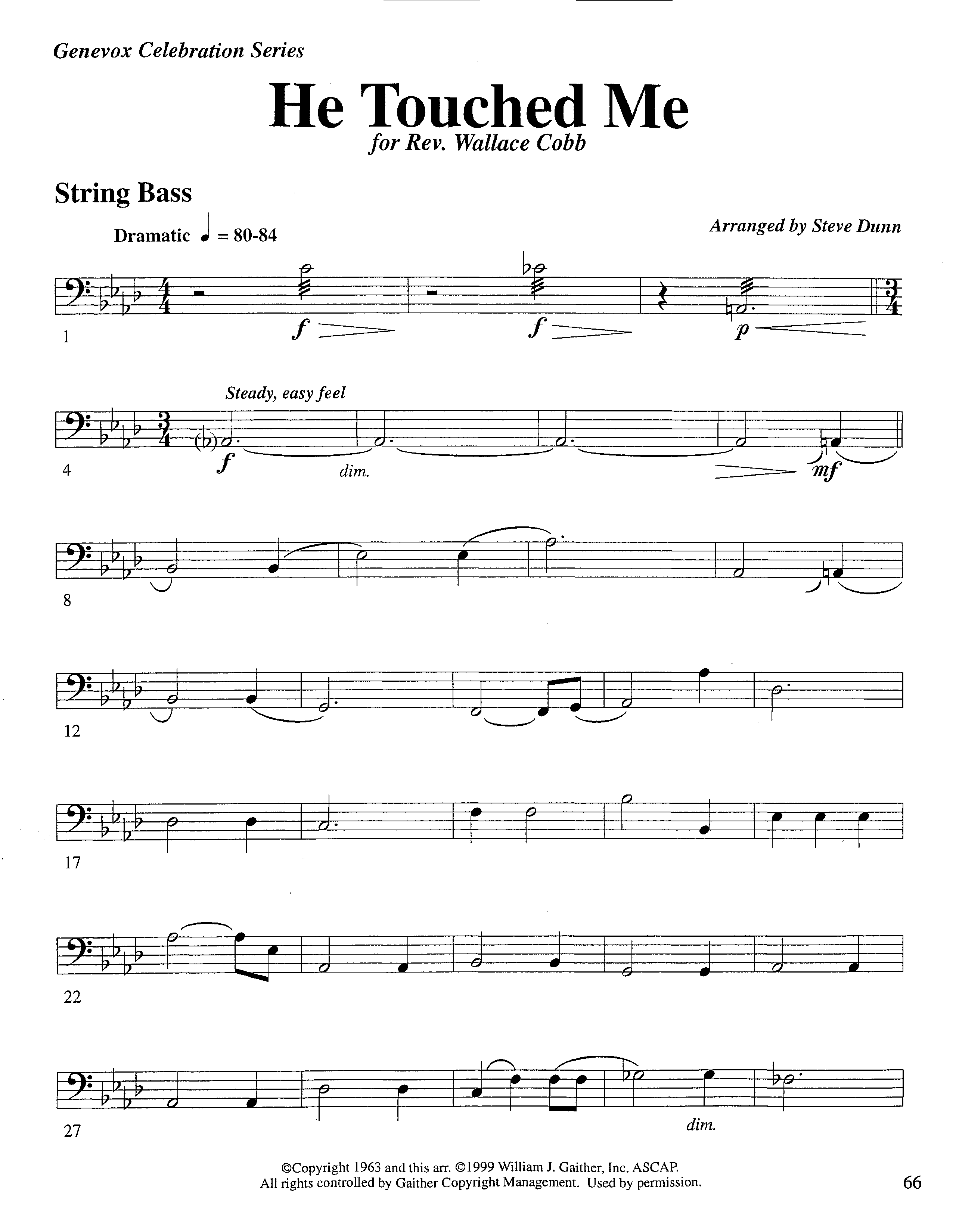 He Touched Me (Instrumental) Double Bass (Lifeway Worship / Arr. Steve Dunn)