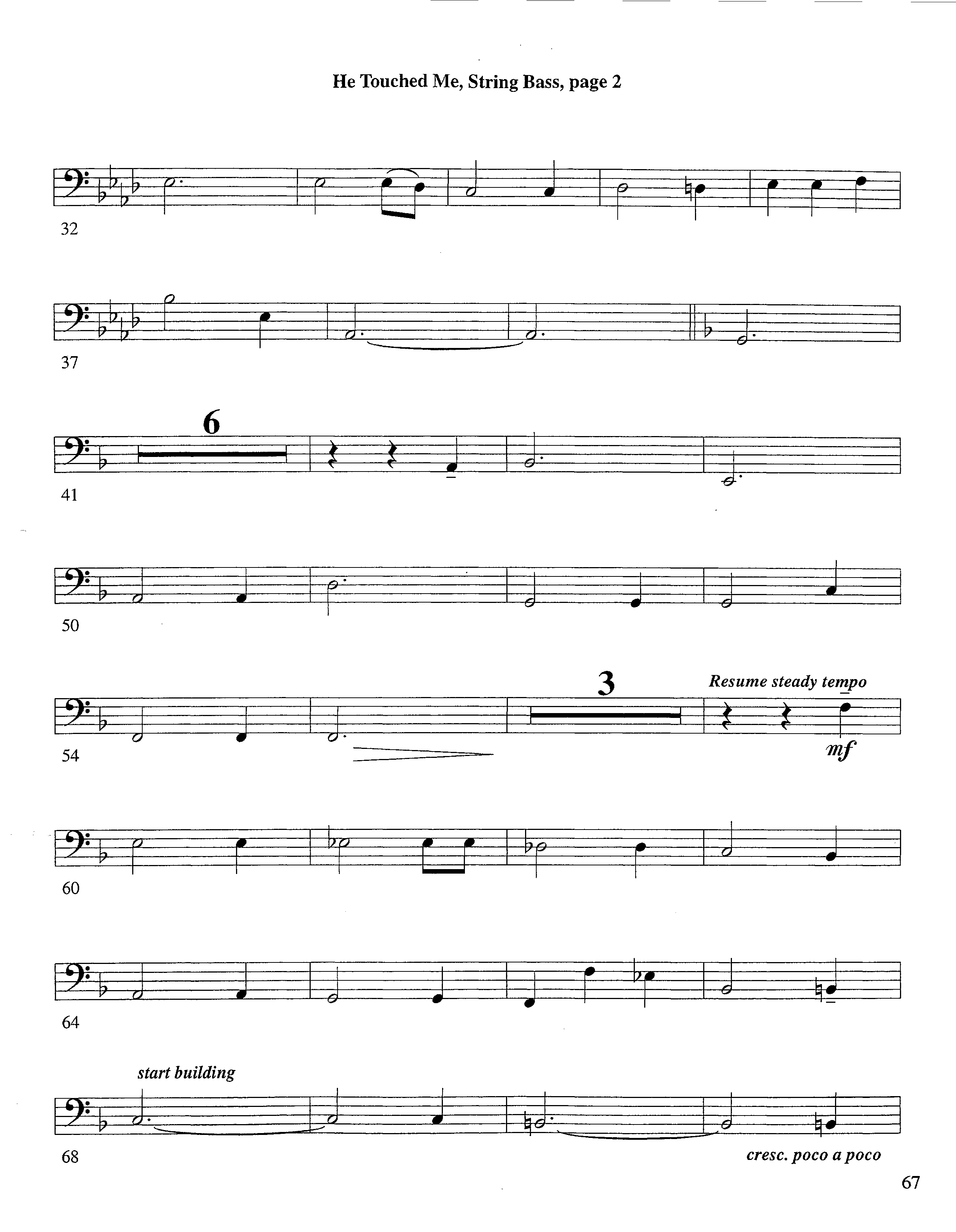 He Touched Me (Instrumental) Double Bass (Lifeway Worship / Arr. Steve Dunn)