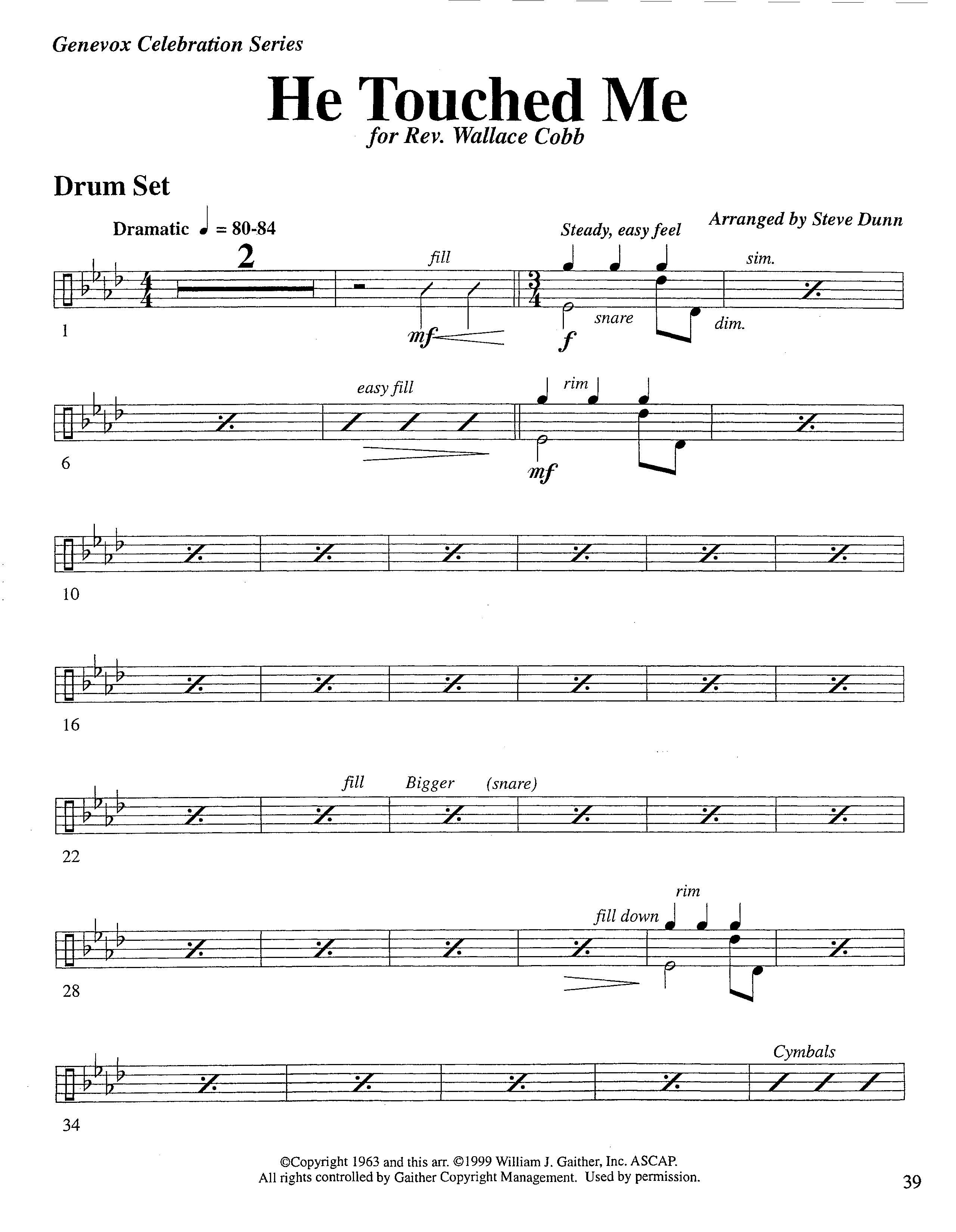 He Touched Me (Instrumental) Drum Set (Lifeway Worship / Arr. Steve Dunn)