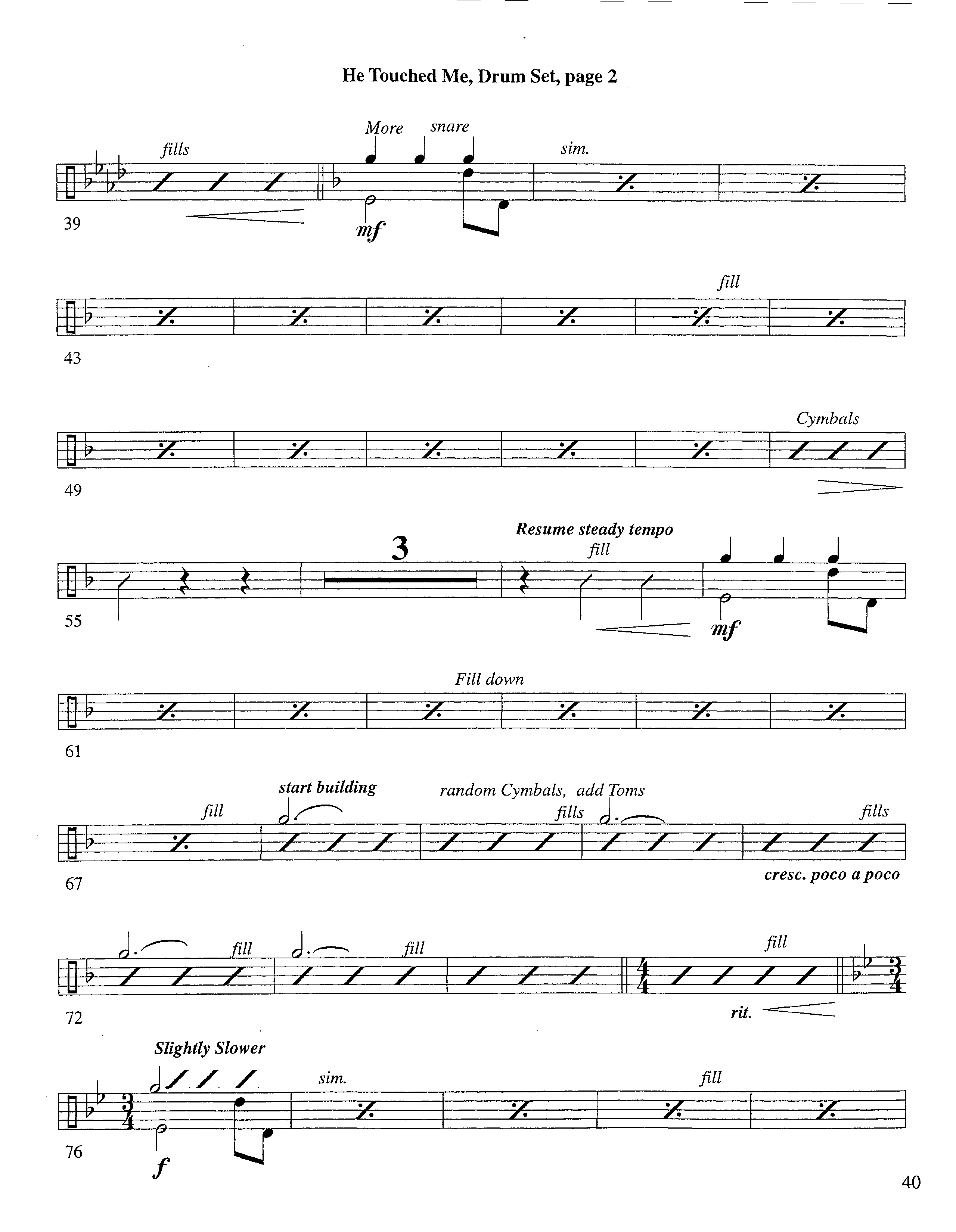 He Touched Me (Instrumental) Drum Set (Lifeway Worship / Arr. Steve Dunn)