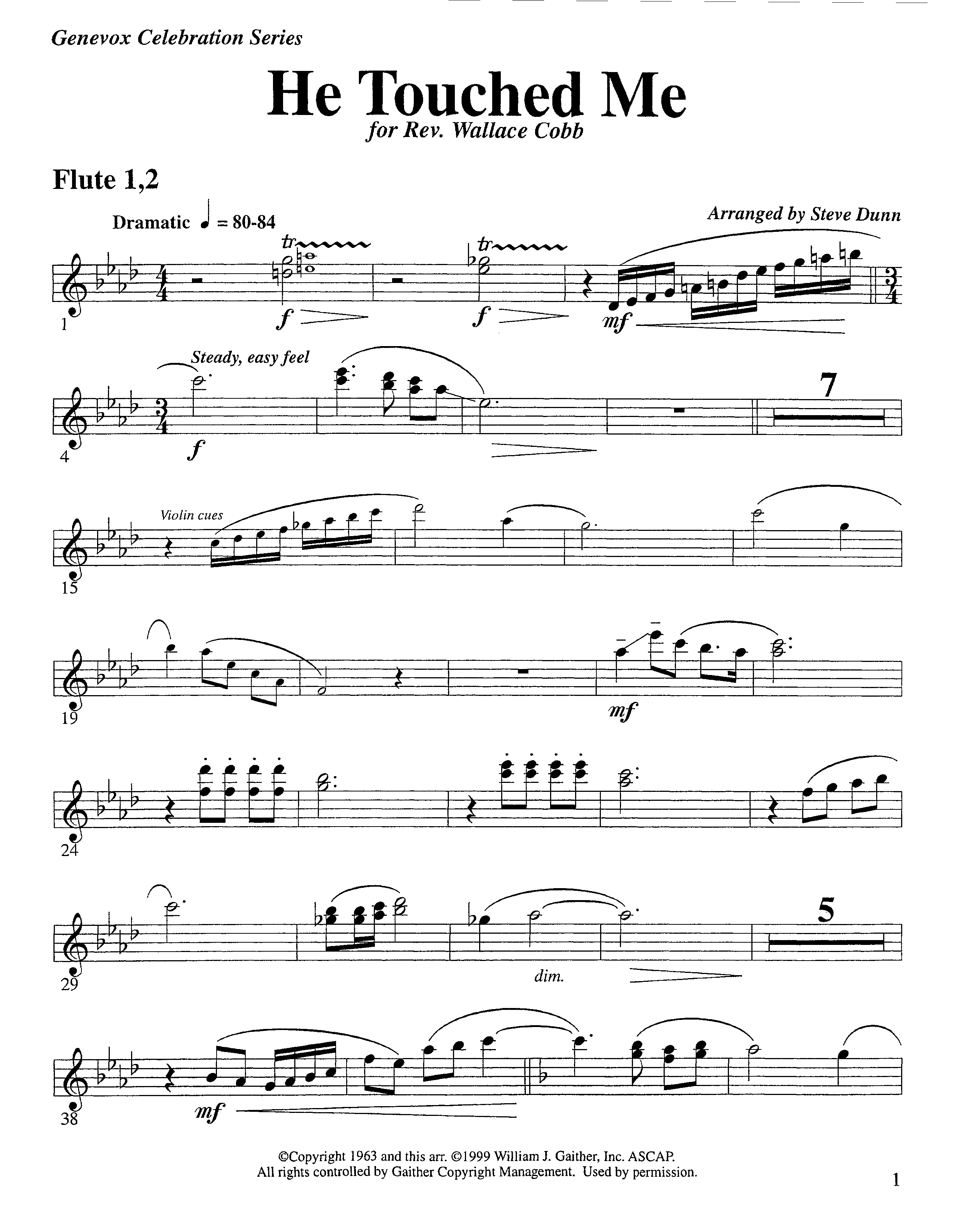 He Touched Me (Instrumental) Flute 1/2 (Lifeway Worship / Arr. Steve Dunn)