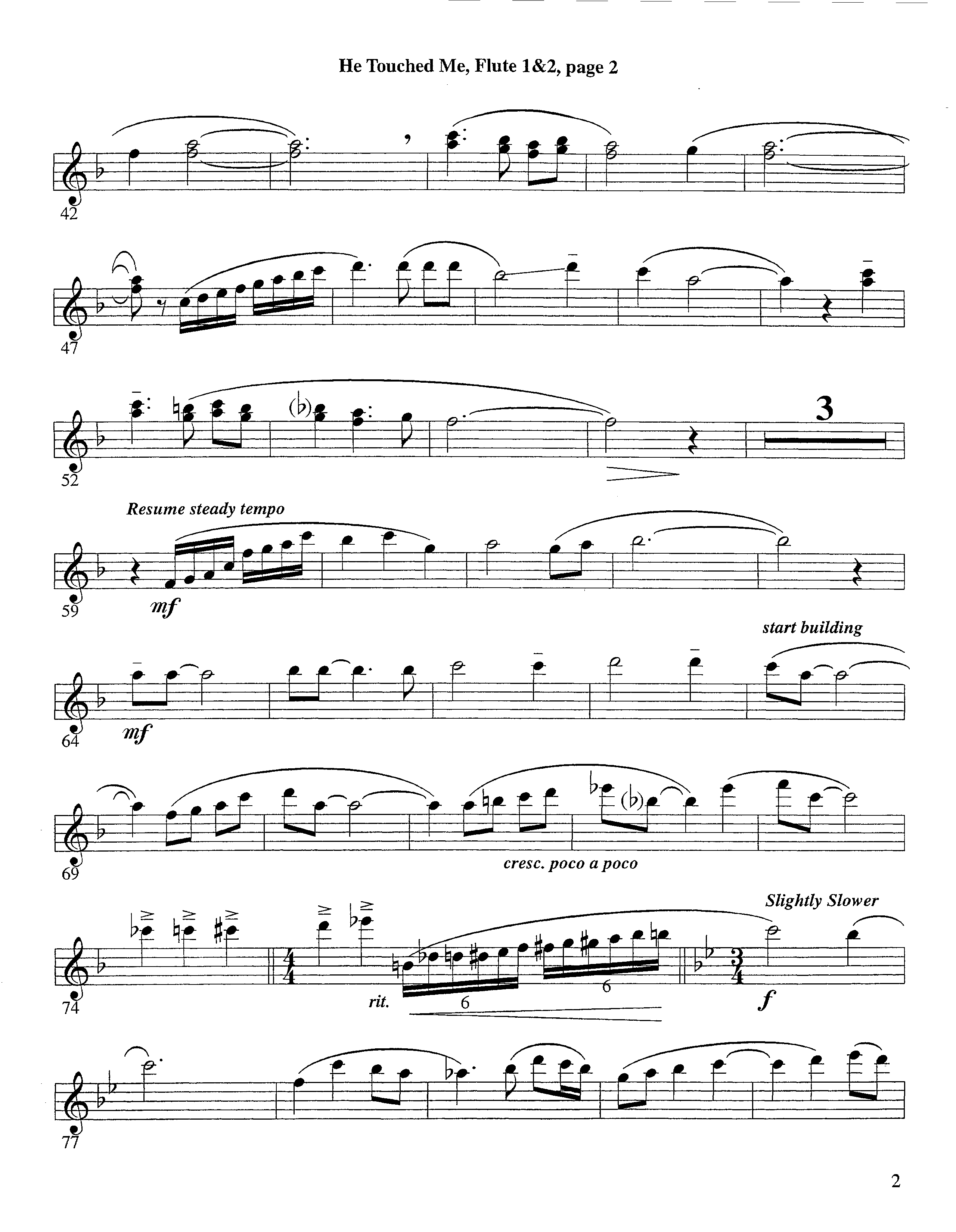 He Touched Me (Instrumental) Flute 1/2 (Lifeway Worship / Arr. Steve Dunn)