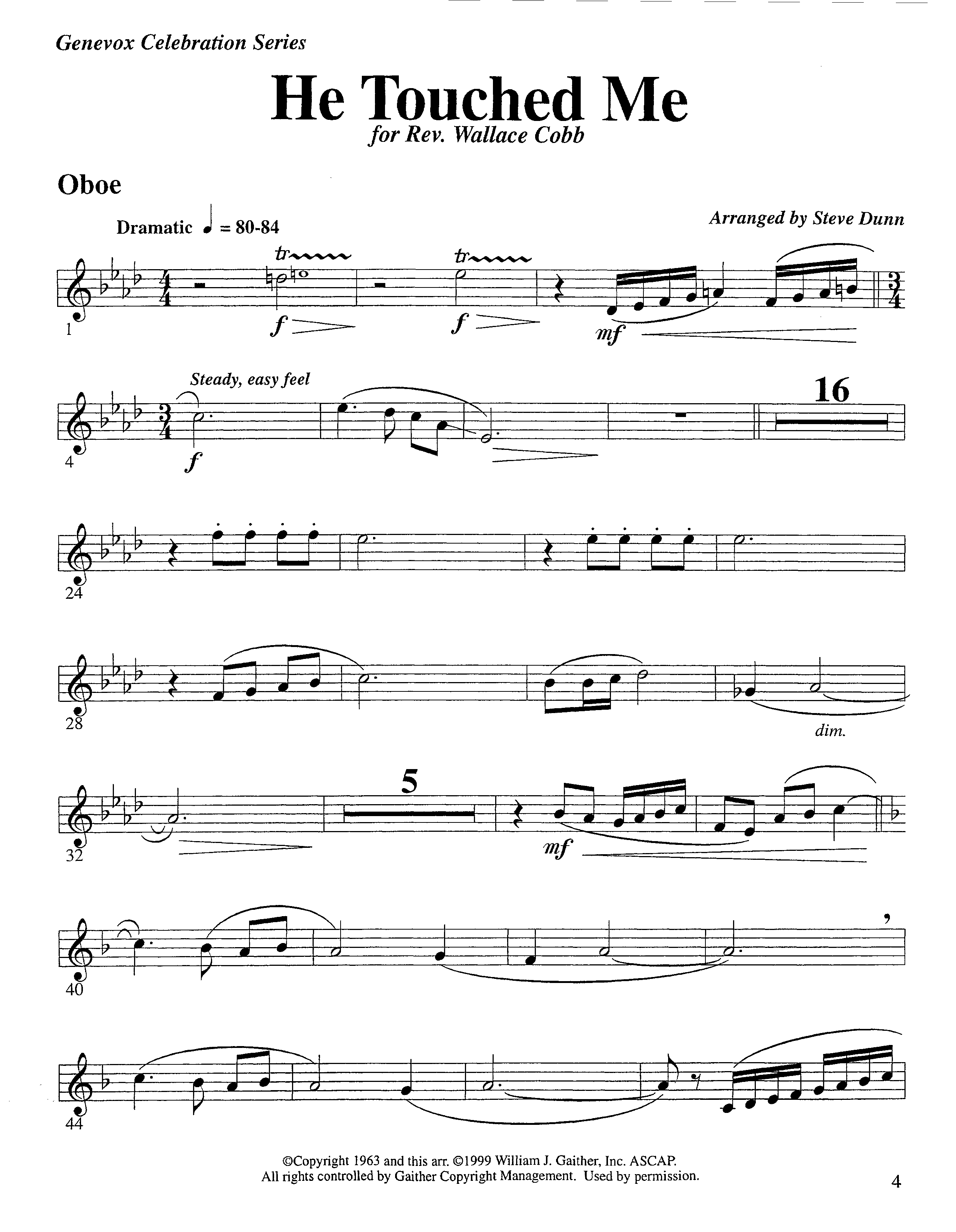 He Touched Me (Instrumental) Oboe (Lifeway Worship / Arr. Steve Dunn)