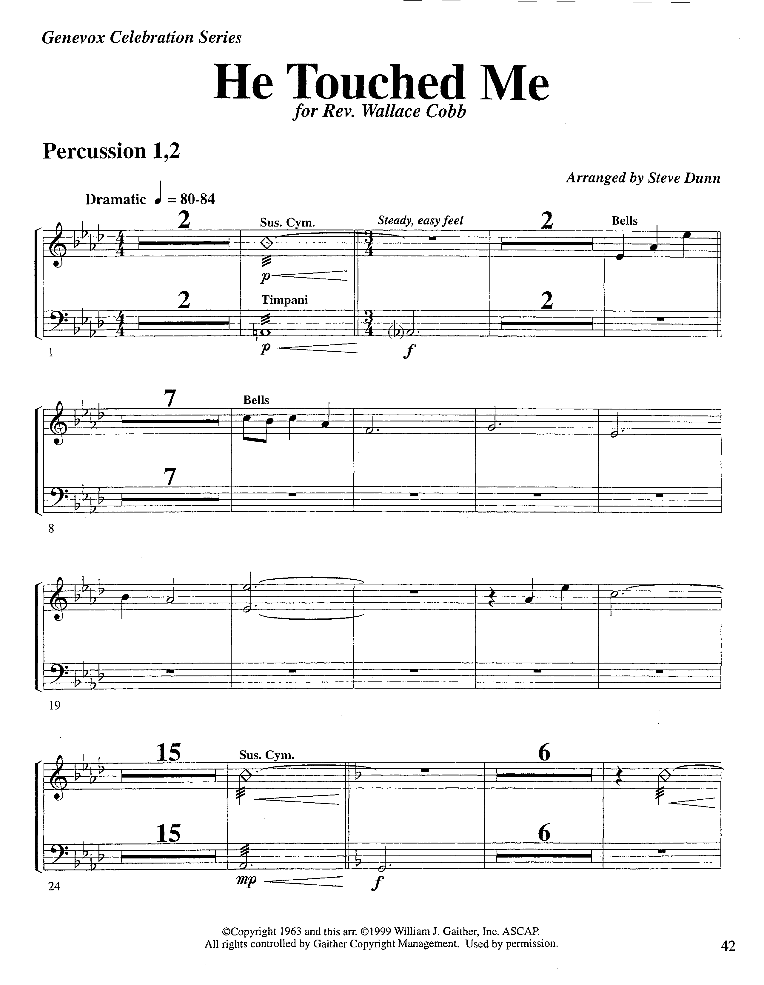 He Touched Me (Instrumental) Percussion 1/2 (Lifeway Worship / Arr. Steve Dunn)
