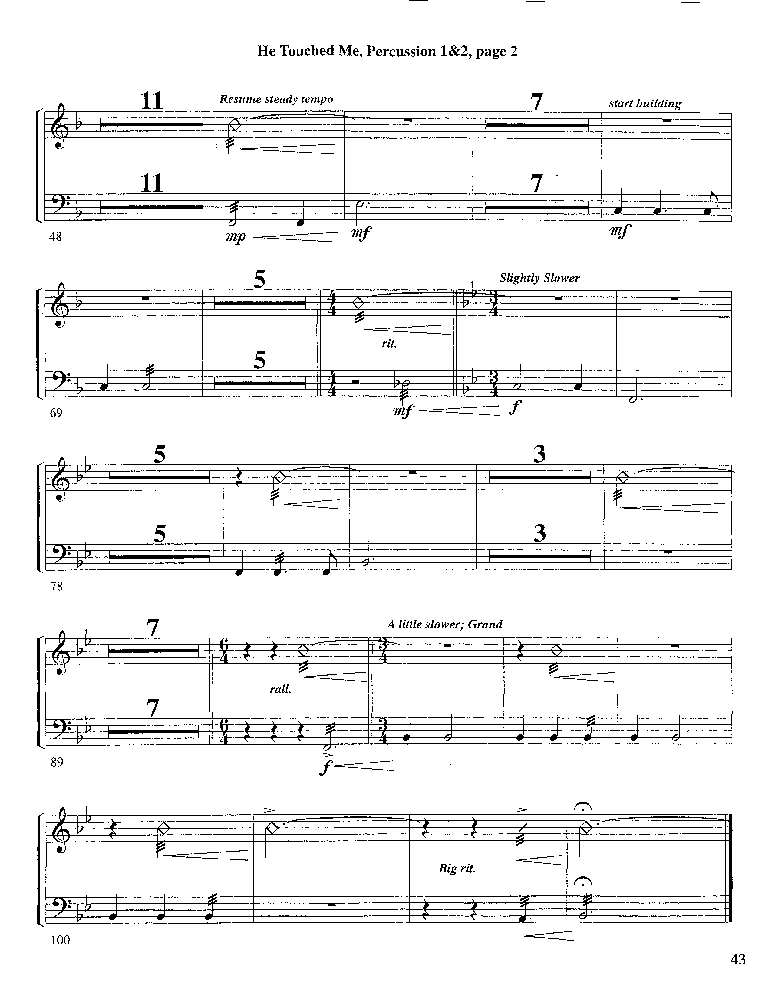 He Touched Me (Instrumental) Percussion 1/2 (Lifeway Worship / Arr. Steve Dunn)