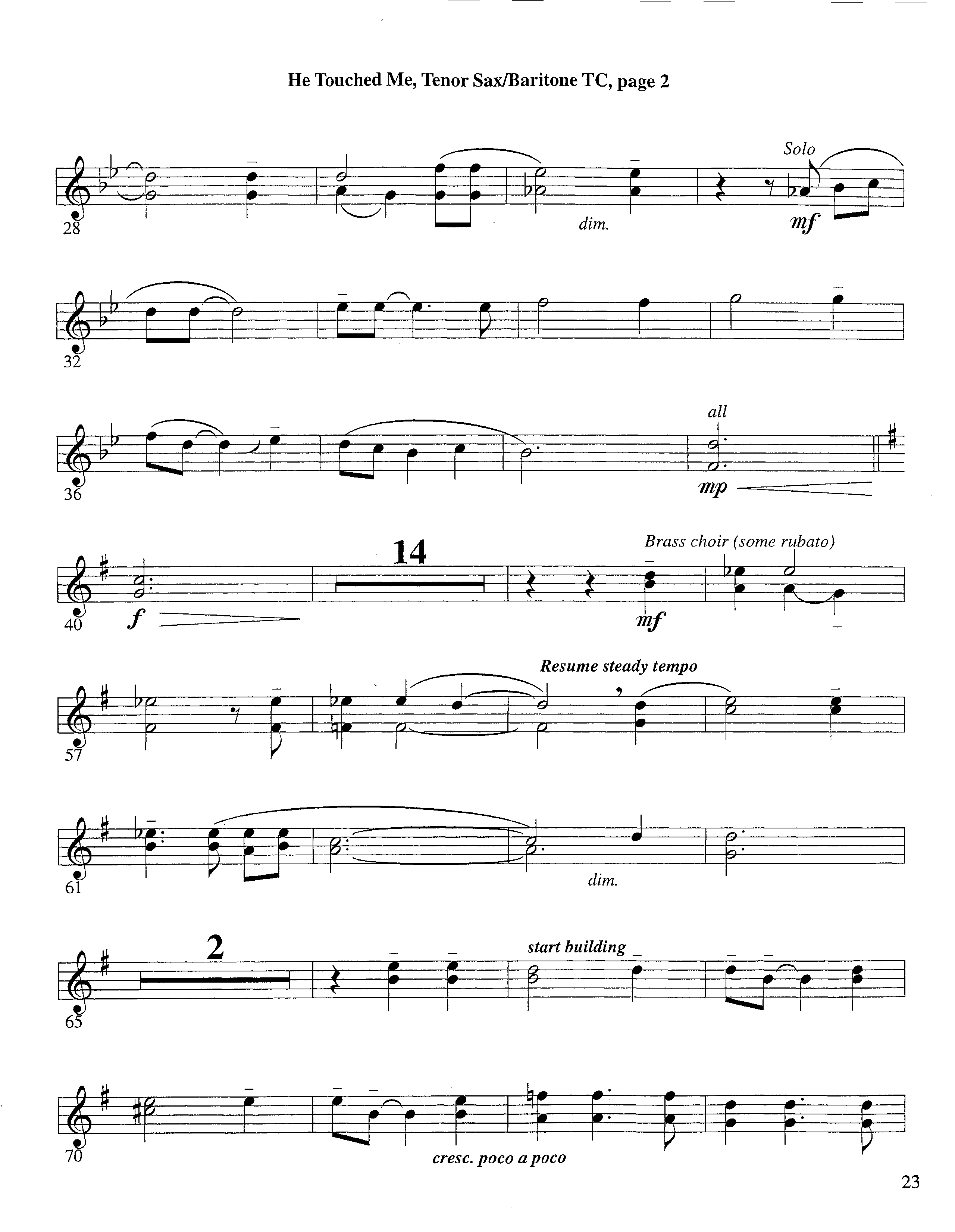 He Touched Me (Instrumental) Tenor Sax/Baritone T.C. (Lifeway Worship / Arr. Steve Dunn)