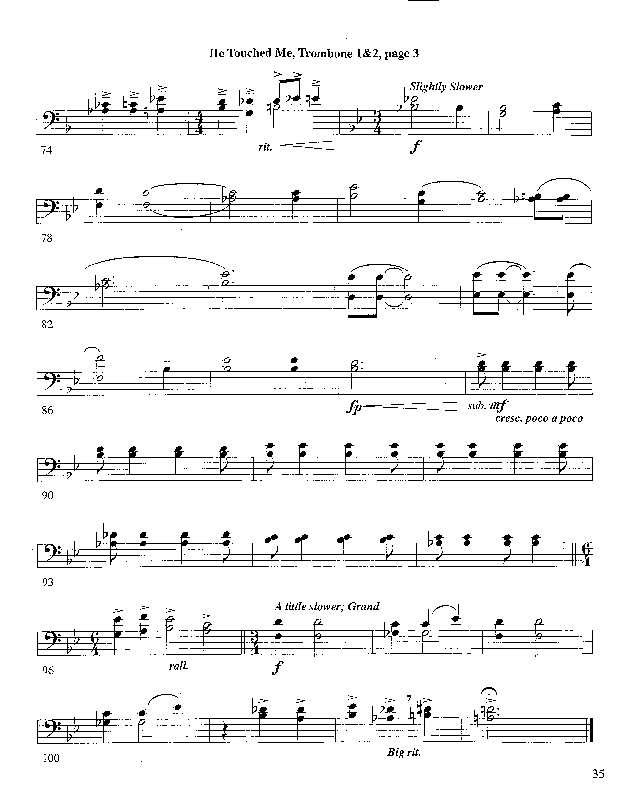 He Touched Me (Instrumental) Trombone 1/2 (Lifeway Worship / Arr. Steve Dunn)