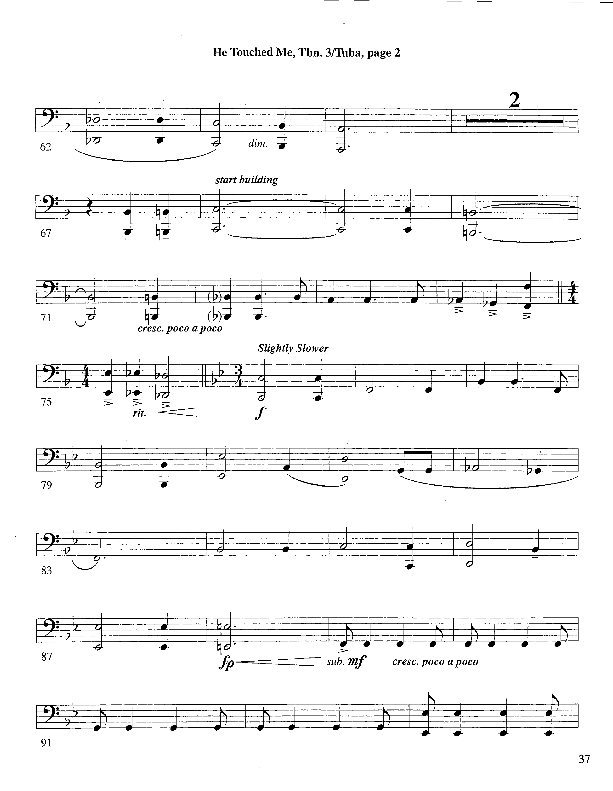He Touched Me (Instrumental) Trombone 3/Tuba (Lifeway Worship / Arr. Steve Dunn)