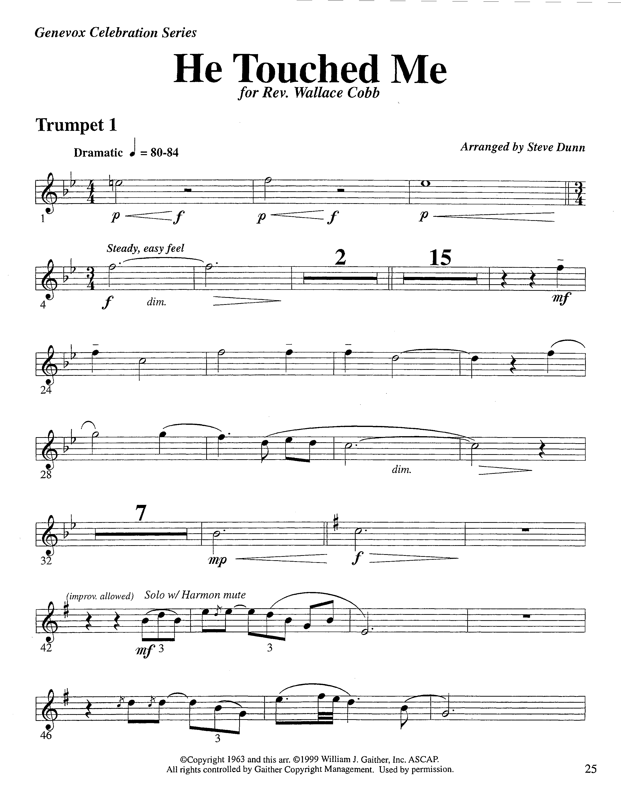 He Touched Me (Instrumental) Trumpet 1 (Lifeway Worship / Arr. Steve Dunn)