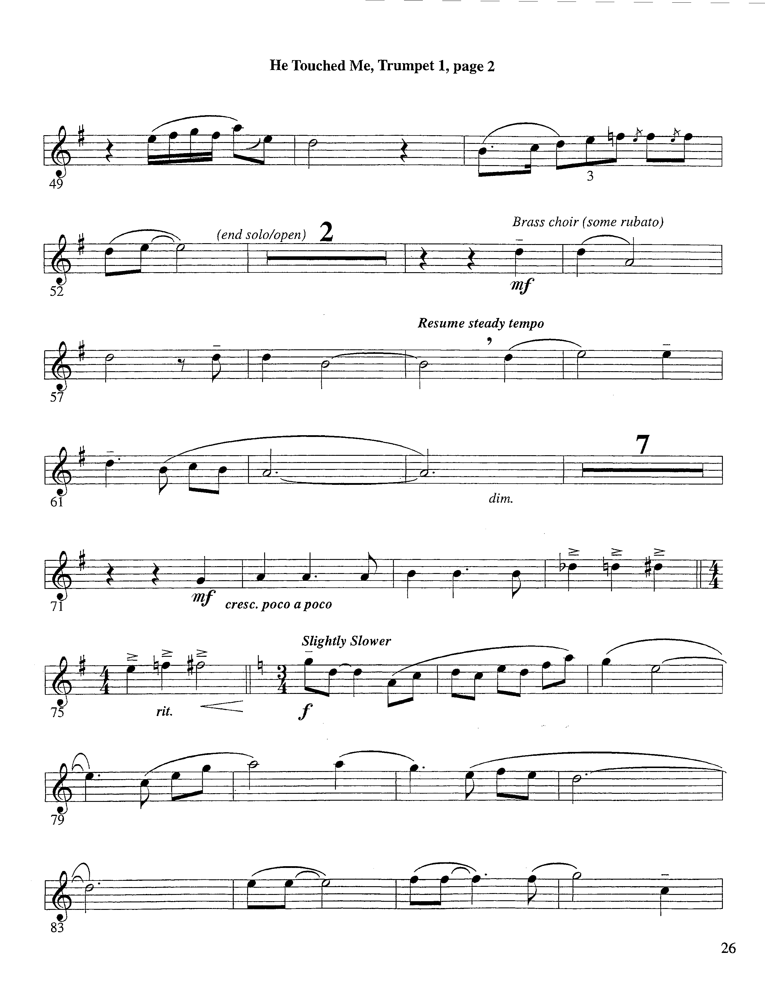 He Touched Me (Instrumental) Trumpet 1 (Lifeway Worship / Arr. Steve Dunn)