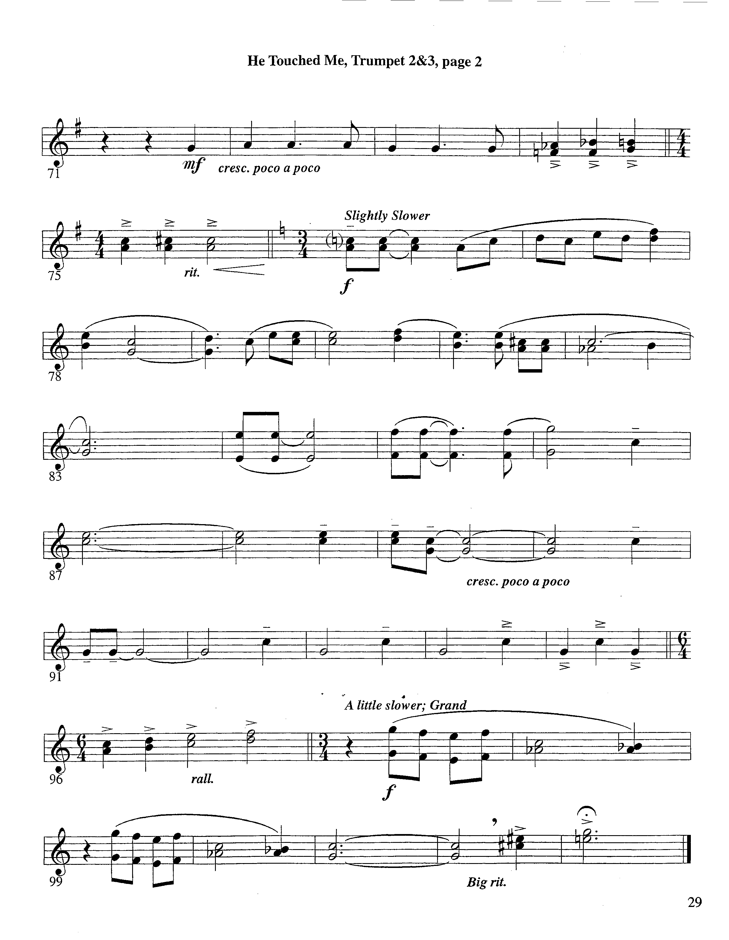 He Touched Me (Instrumental) Trumpet 2/3 (Lifeway Worship / Arr. Steve Dunn)