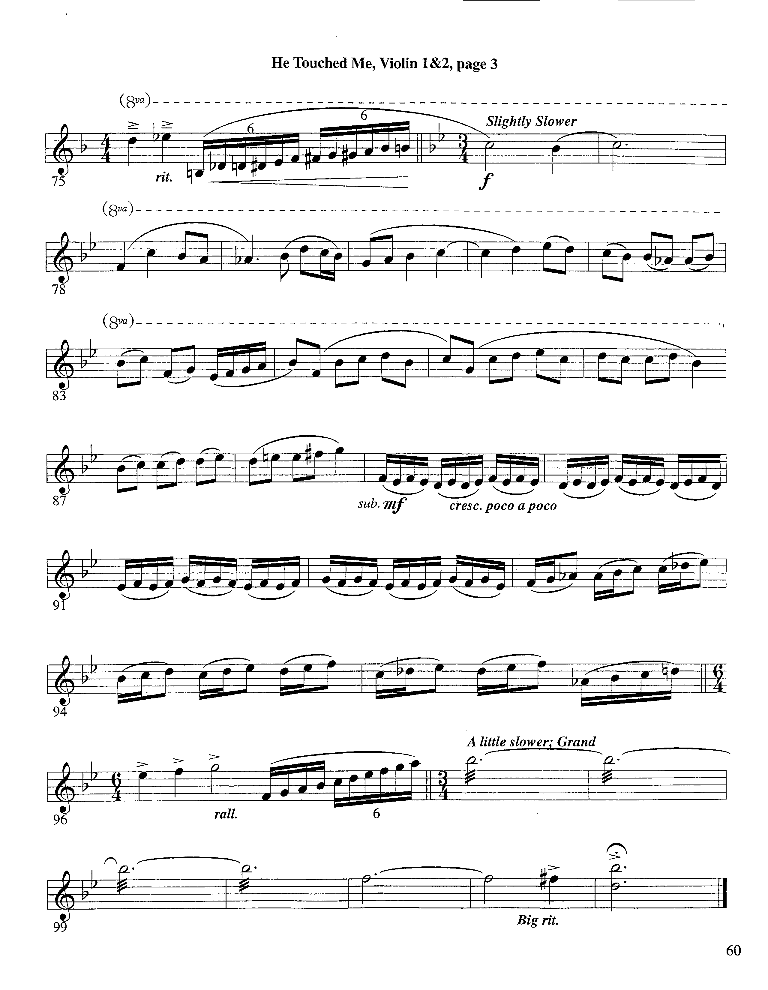 He Touched Me (Instrumental) Violin 1/2 (Lifeway Worship / Arr. Steve Dunn)