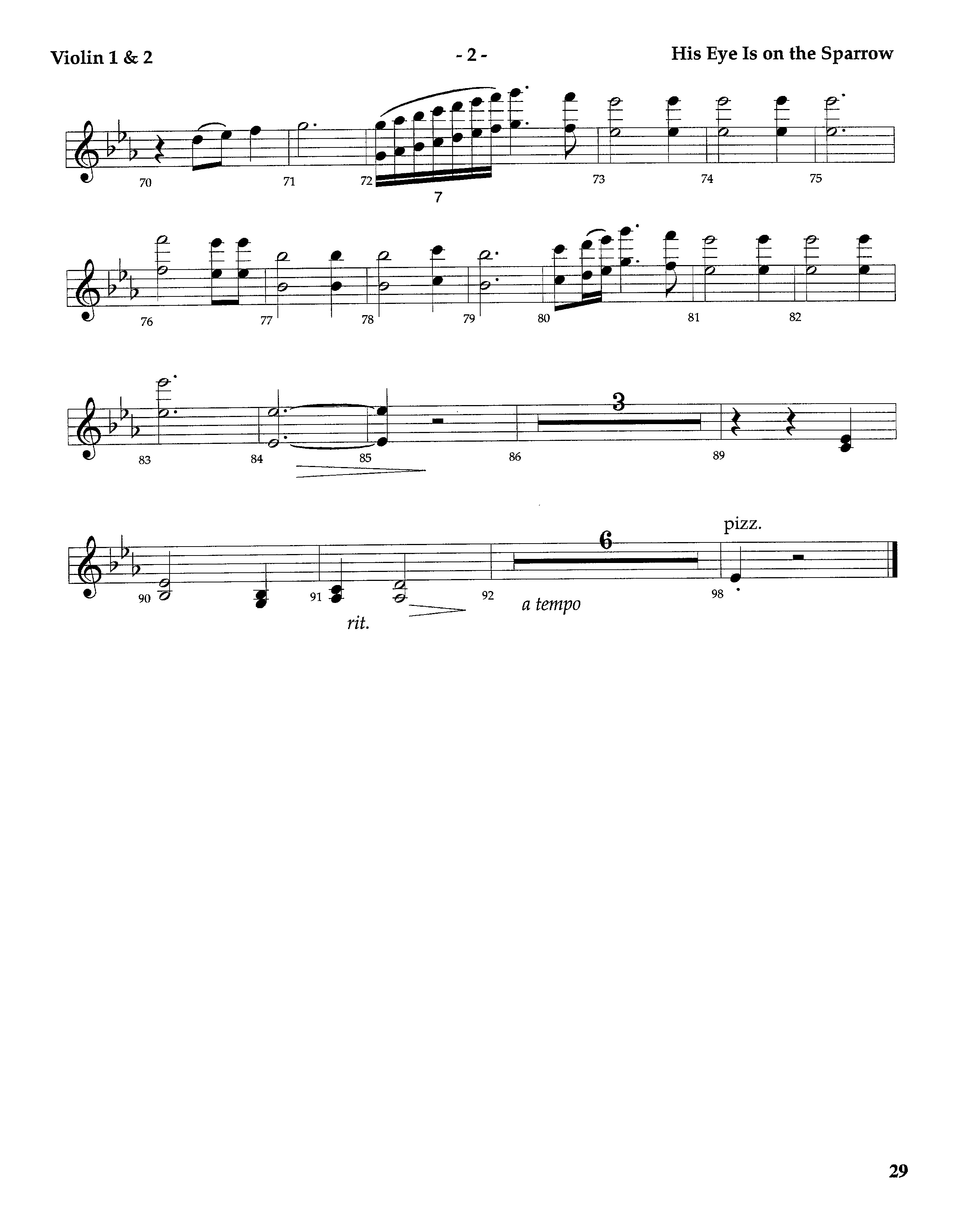 His Eye Is On The Sparrow (Instrumental) Violin 1/2 (Lifeway Worship / Arr. Marty Hamby)