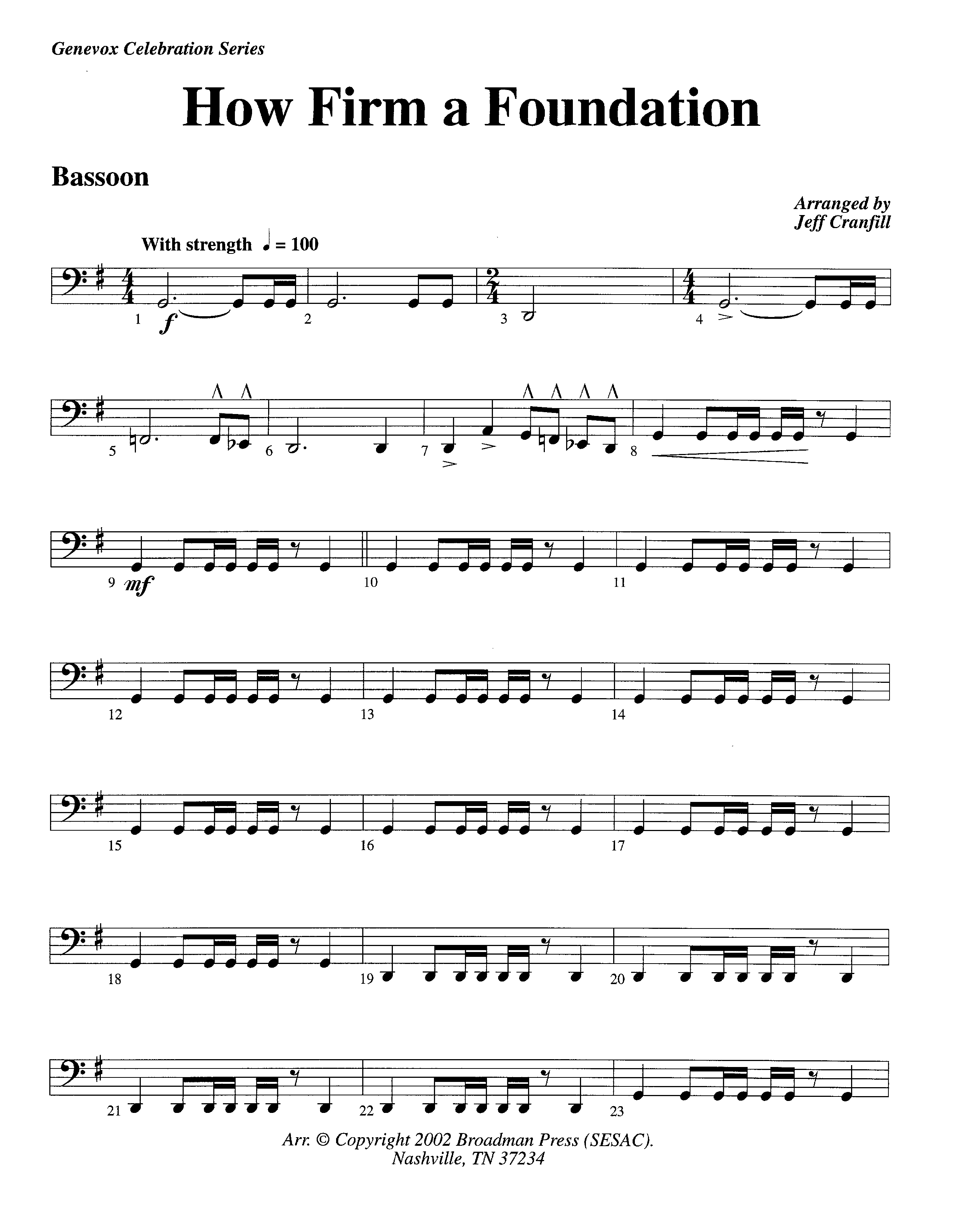 How Firm A Foundation (Instrumental) Bassoon (Lifeway Worship / Arr. Jeff Cranfill)