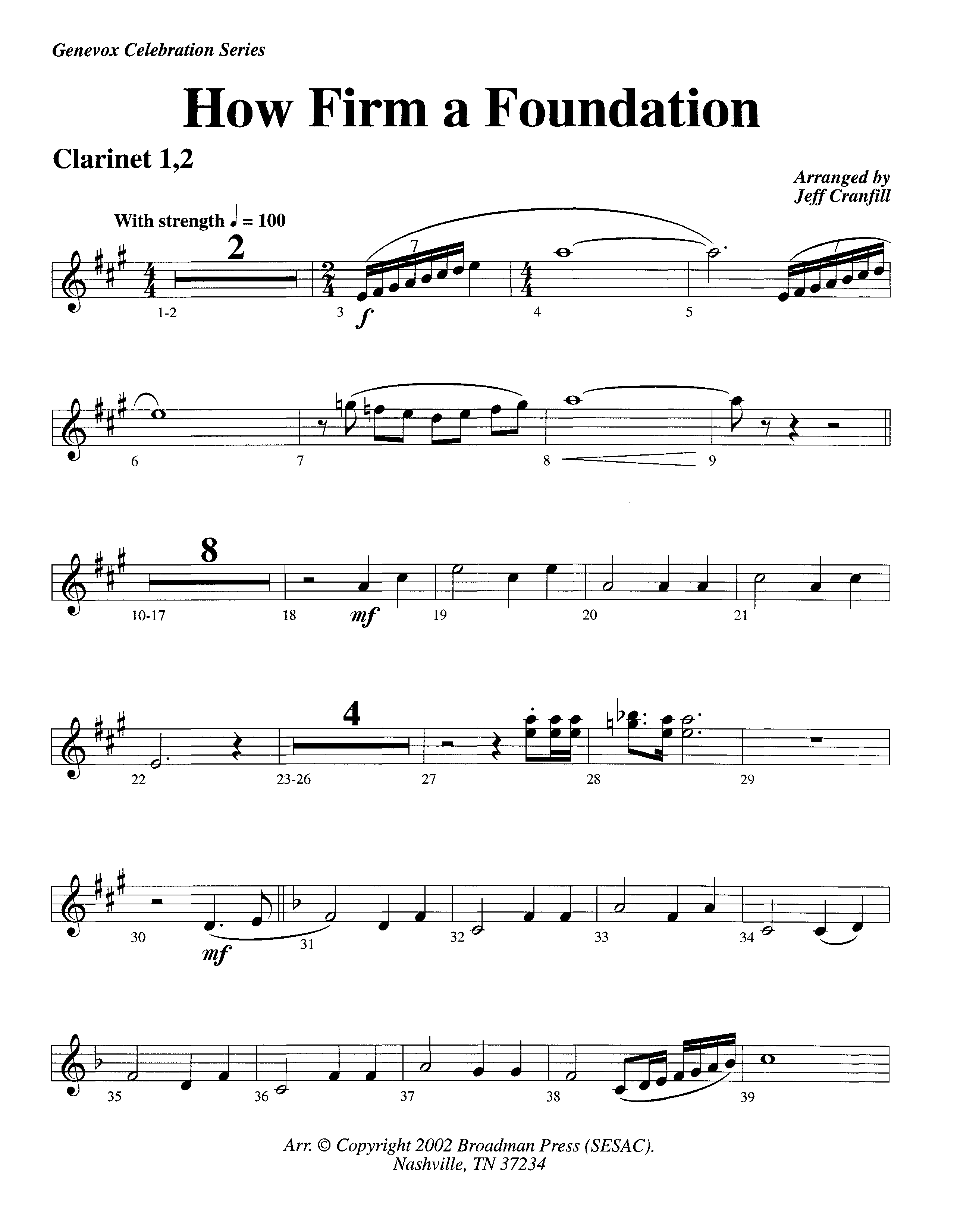 How Firm A Foundation (Instrumental) Clarinet 1/2 (Lifeway Worship / Arr. Jeff Cranfill)