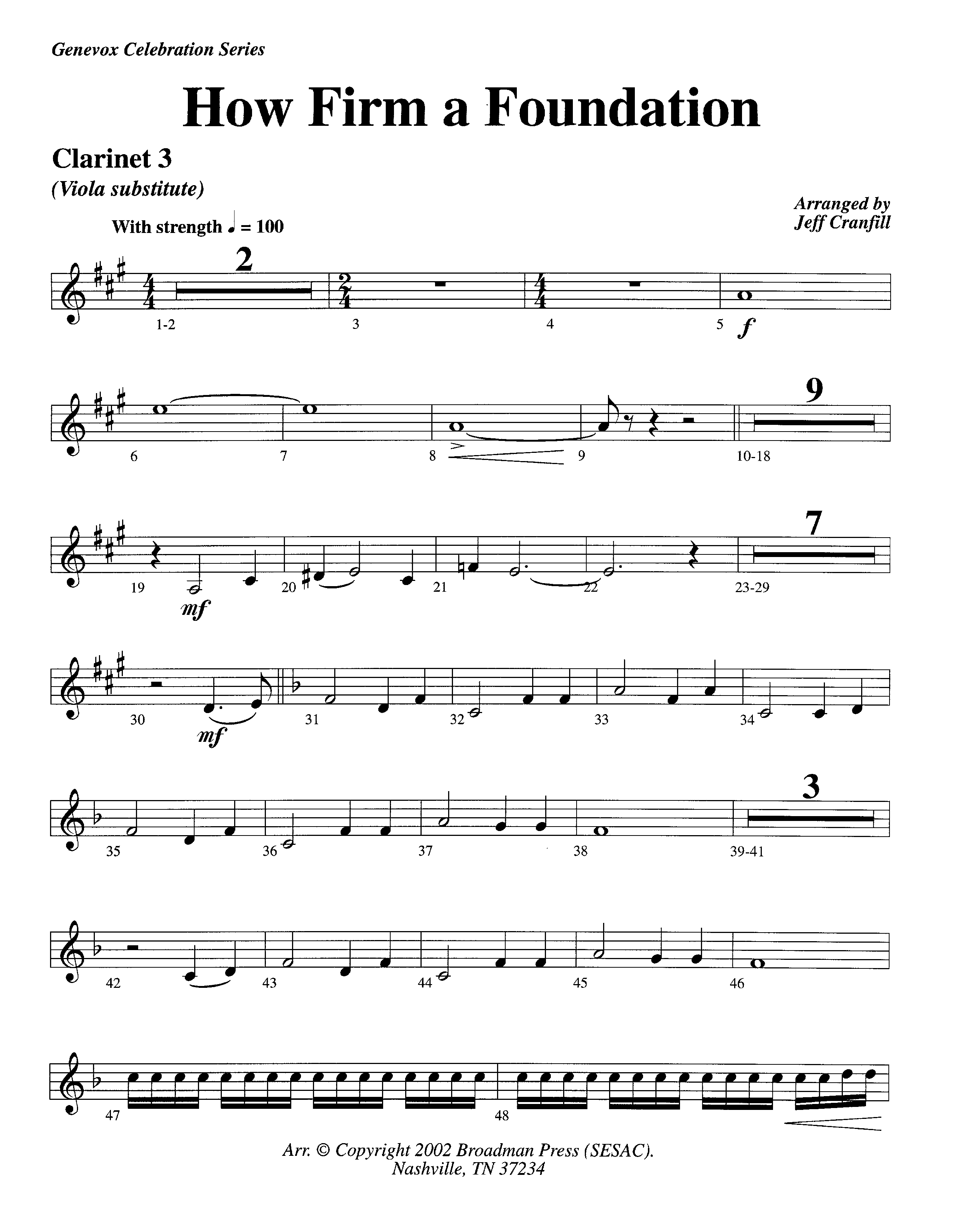 How Firm A Foundation (Instrumental) Clarinet 3 (Lifeway Worship / Arr. Jeff Cranfill)