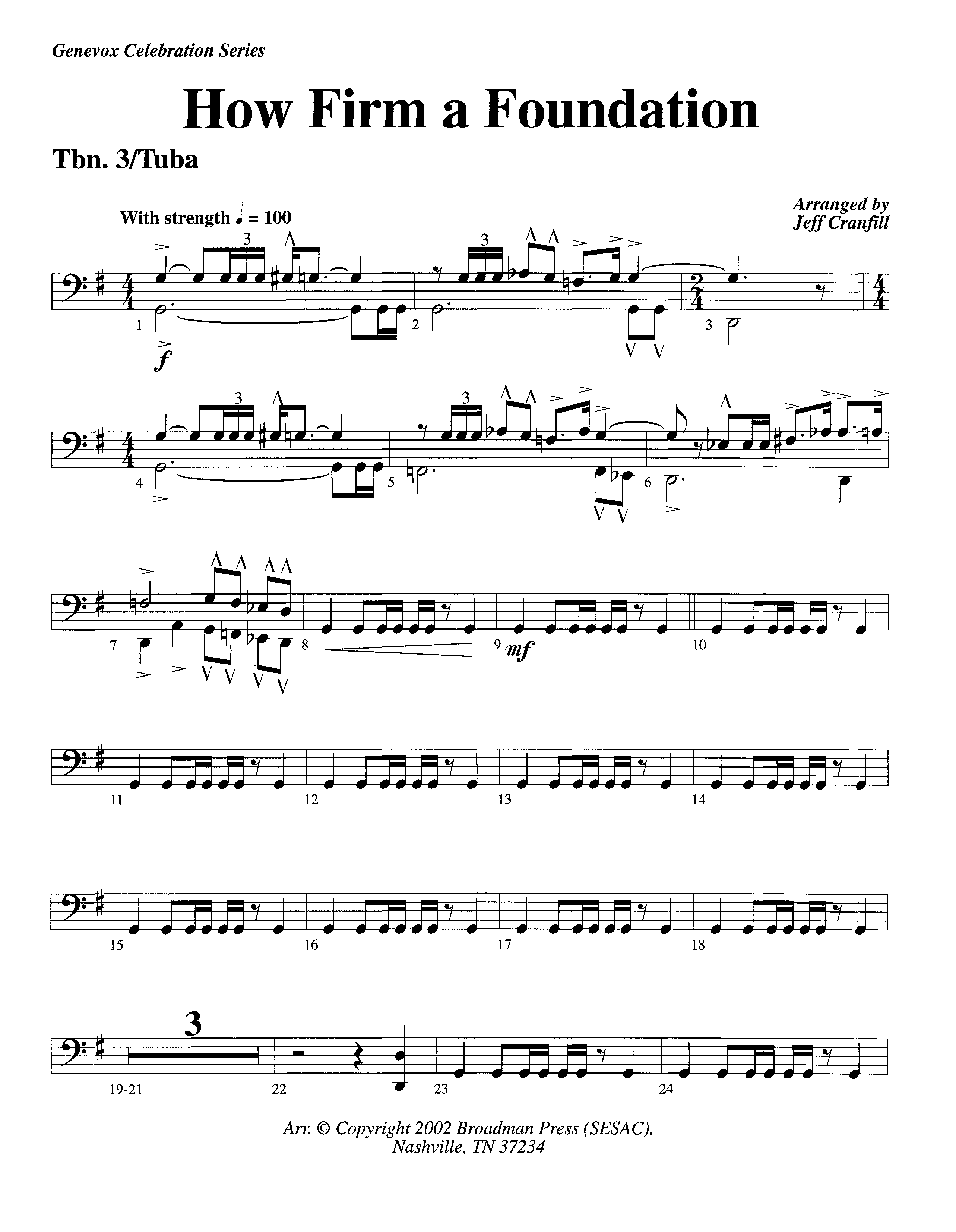 How Firm A Foundation (Instrumental) Trombone 3/Tuba (Lifeway Worship / Arr. Jeff Cranfill)