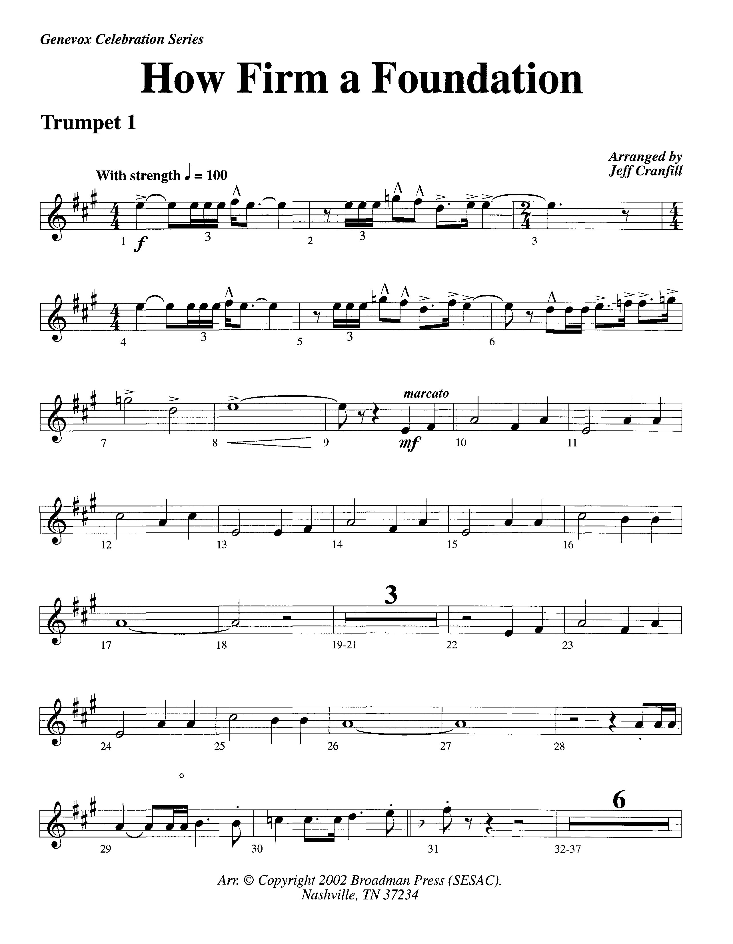 How Firm A Foundation (Instrumental) Trumpet 1 (Lifeway Worship / Arr. Jeff Cranfill)