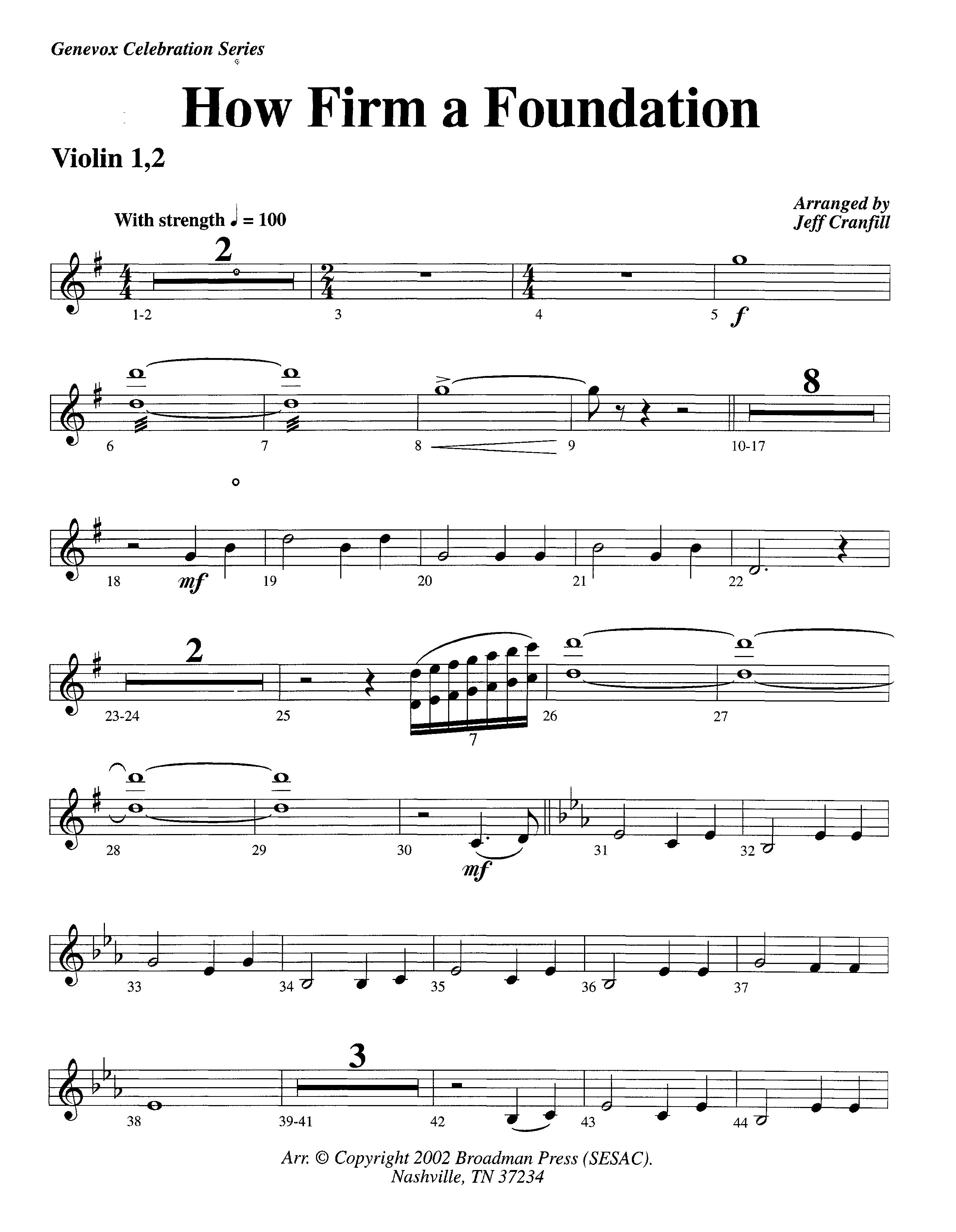How Firm A Foundation (Instrumental) Violin 1/2 (Lifeway Worship / Arr. Jeff Cranfill)