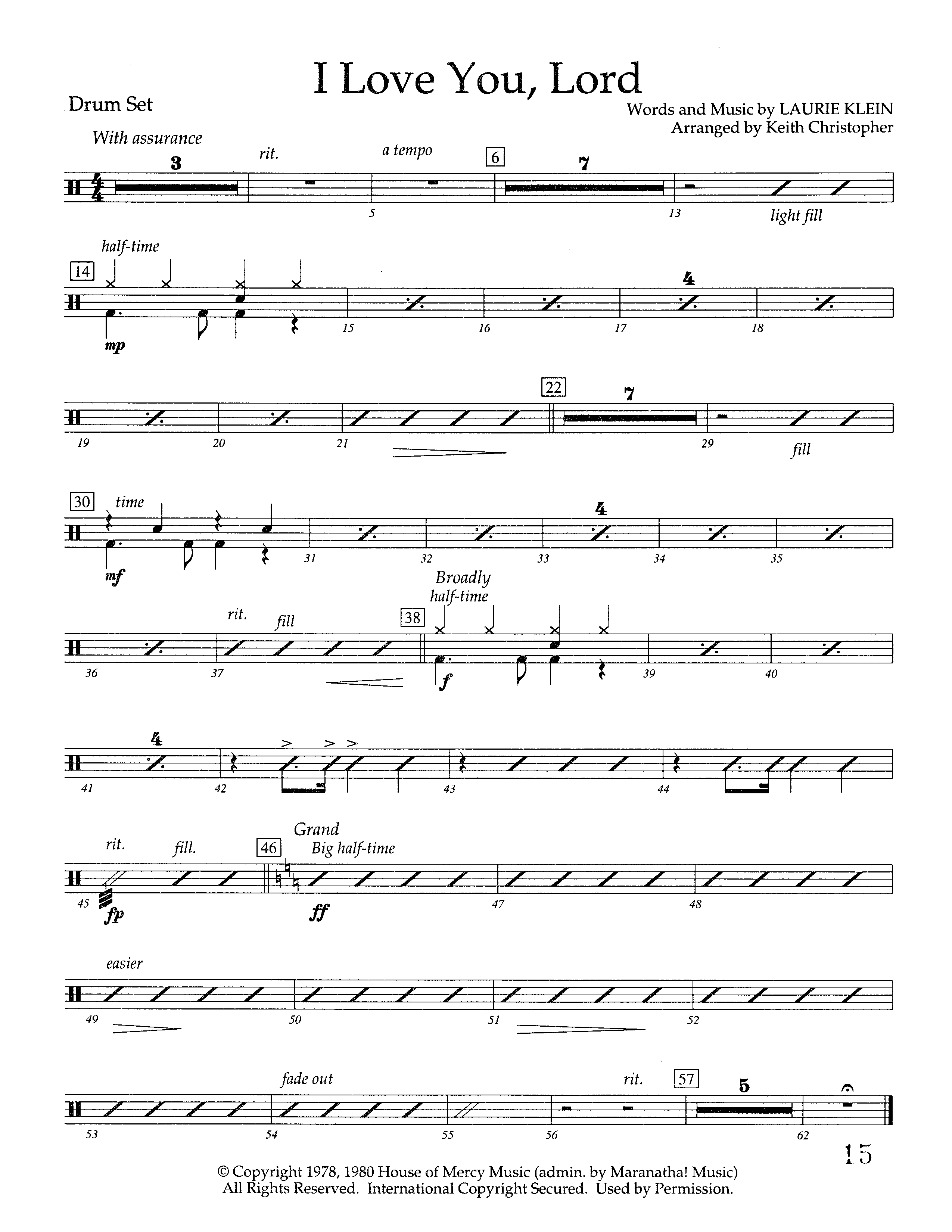 I Love You Lord (Instrumental) Drum Set (Lifeway Worship / Arr. Keith Christopher)