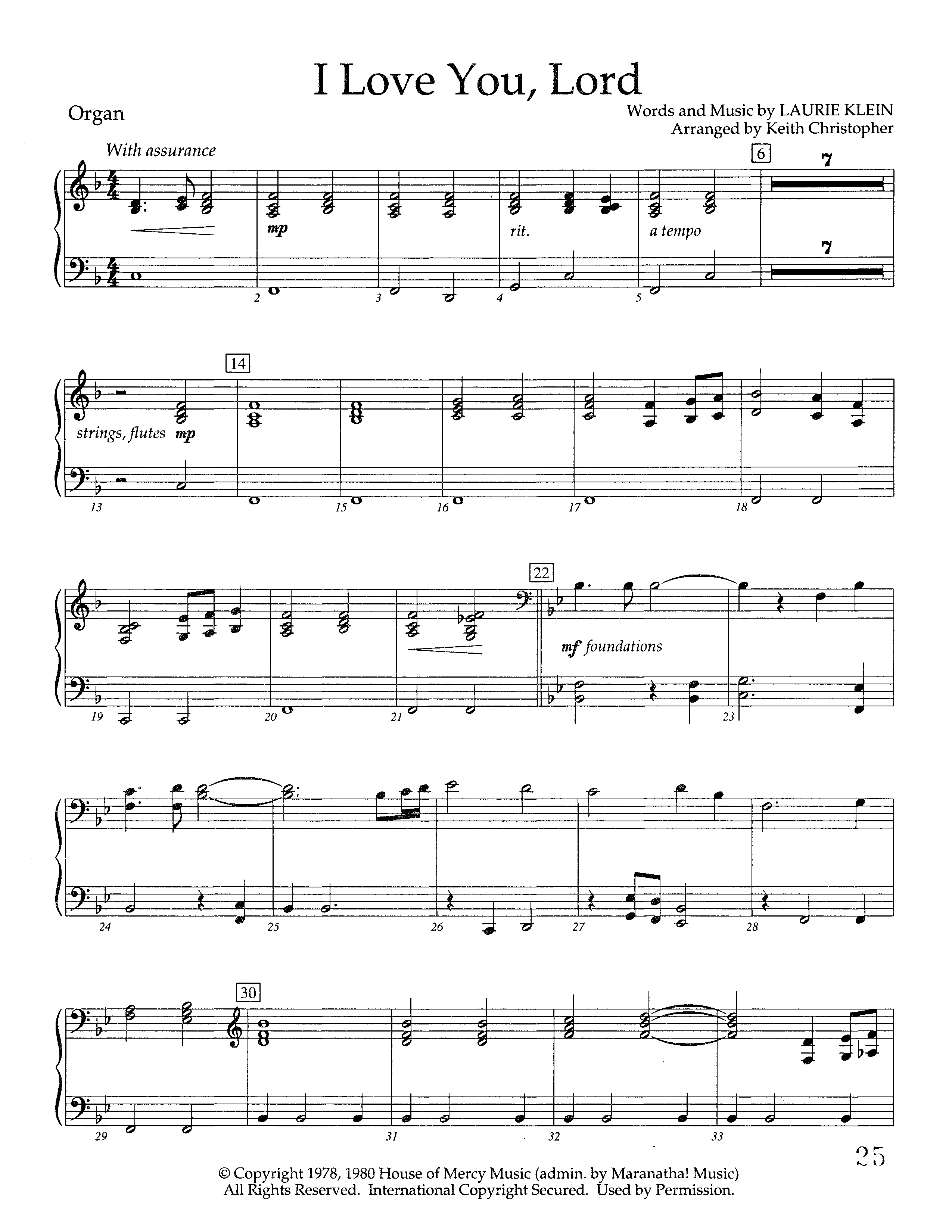 I Love You Lord (Instrumental) Organ (Lifeway Worship / Arr. Keith Christopher)