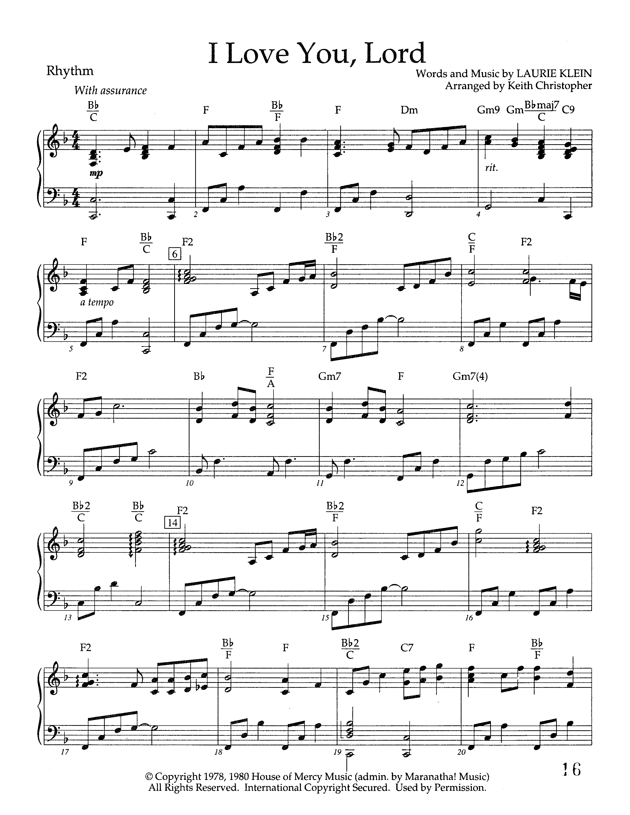 I Love You Lord (Instrumental) Piano/Rhythm (Lifeway Worship / Arr. Keith Christopher)