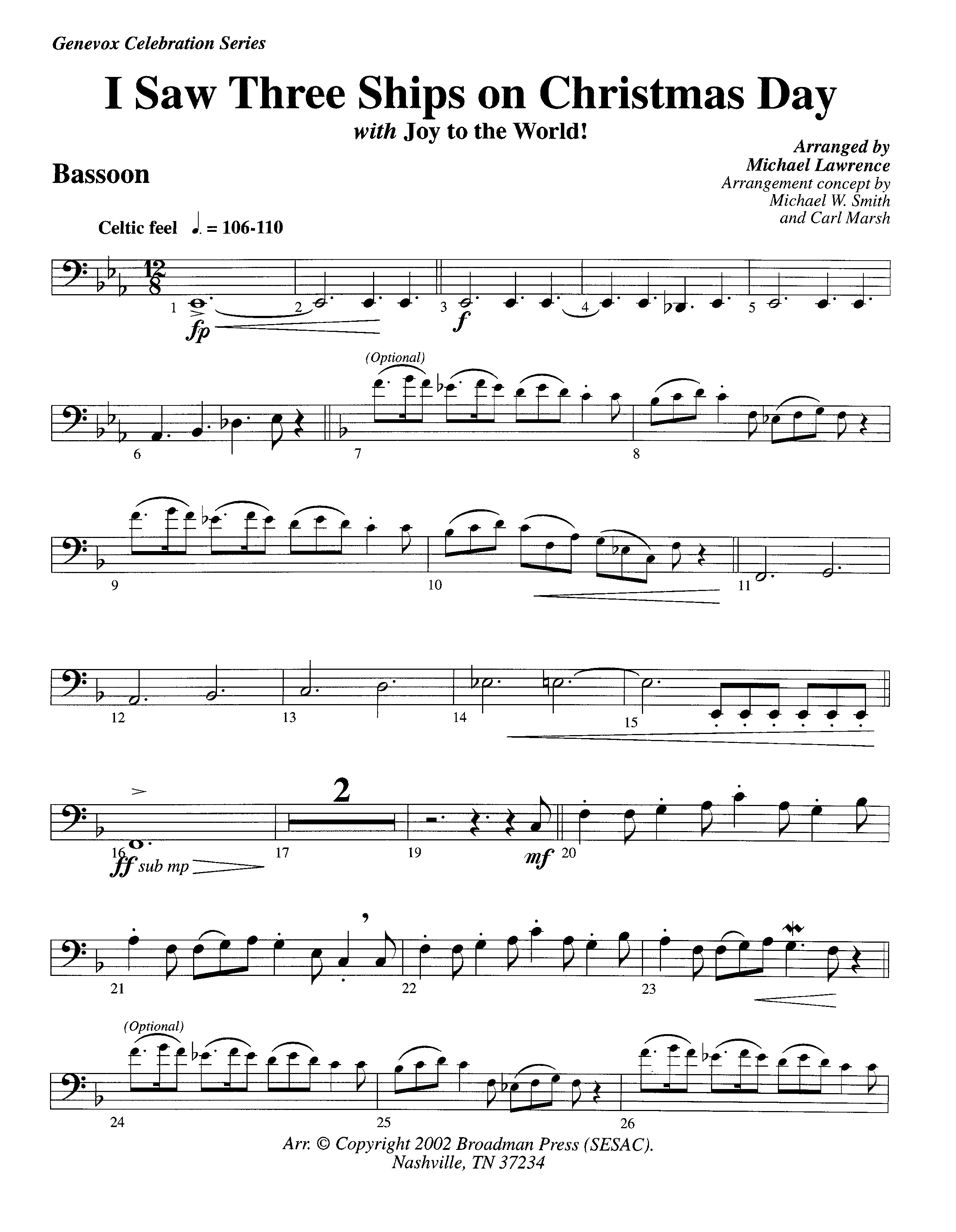 I Saw Three Ships On Christmas Day (with Joy To The World) (Instrumental) Bassoon (Lifeway Worship / Arr. Michael Lawrence)