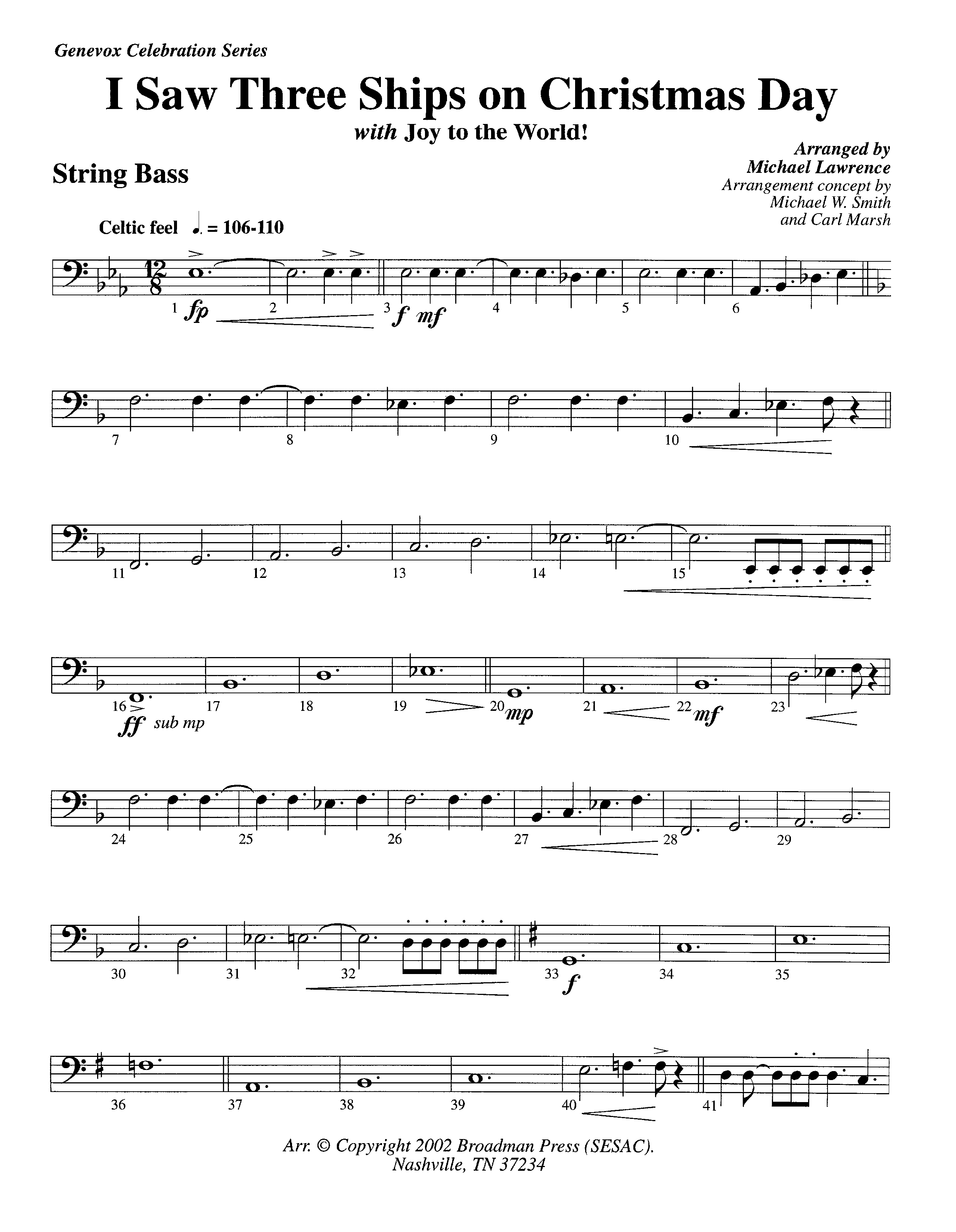 I Saw Three Ships On Christmas Day (with Joy To The World) (Instrumental) Double Bass (Lifeway Worship / Arr. Michael Lawrence)