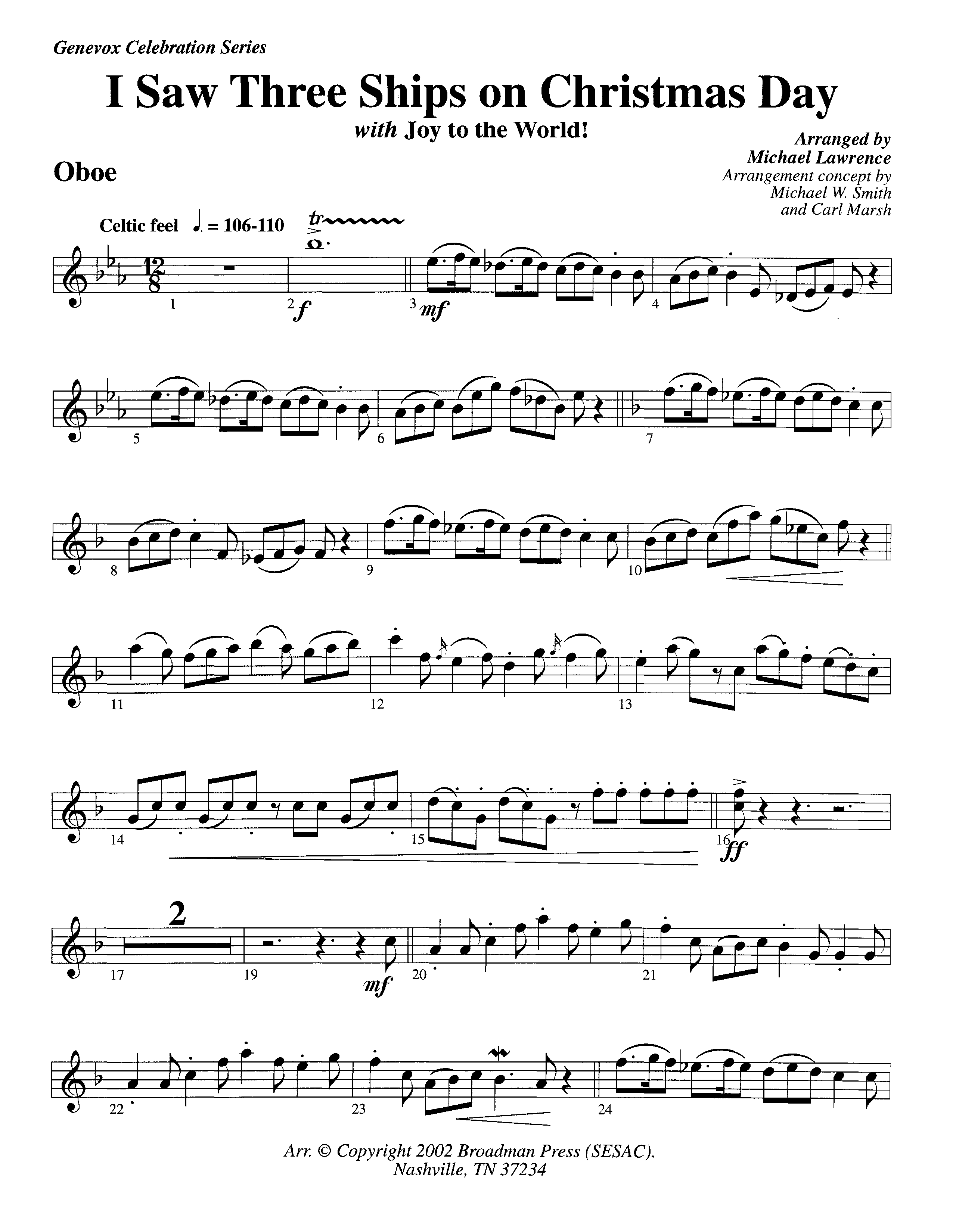I Saw Three Ships On Christmas Day (with Joy To The World) (Instrumental) Oboe (Lifeway Worship / Arr. Michael Lawrence)