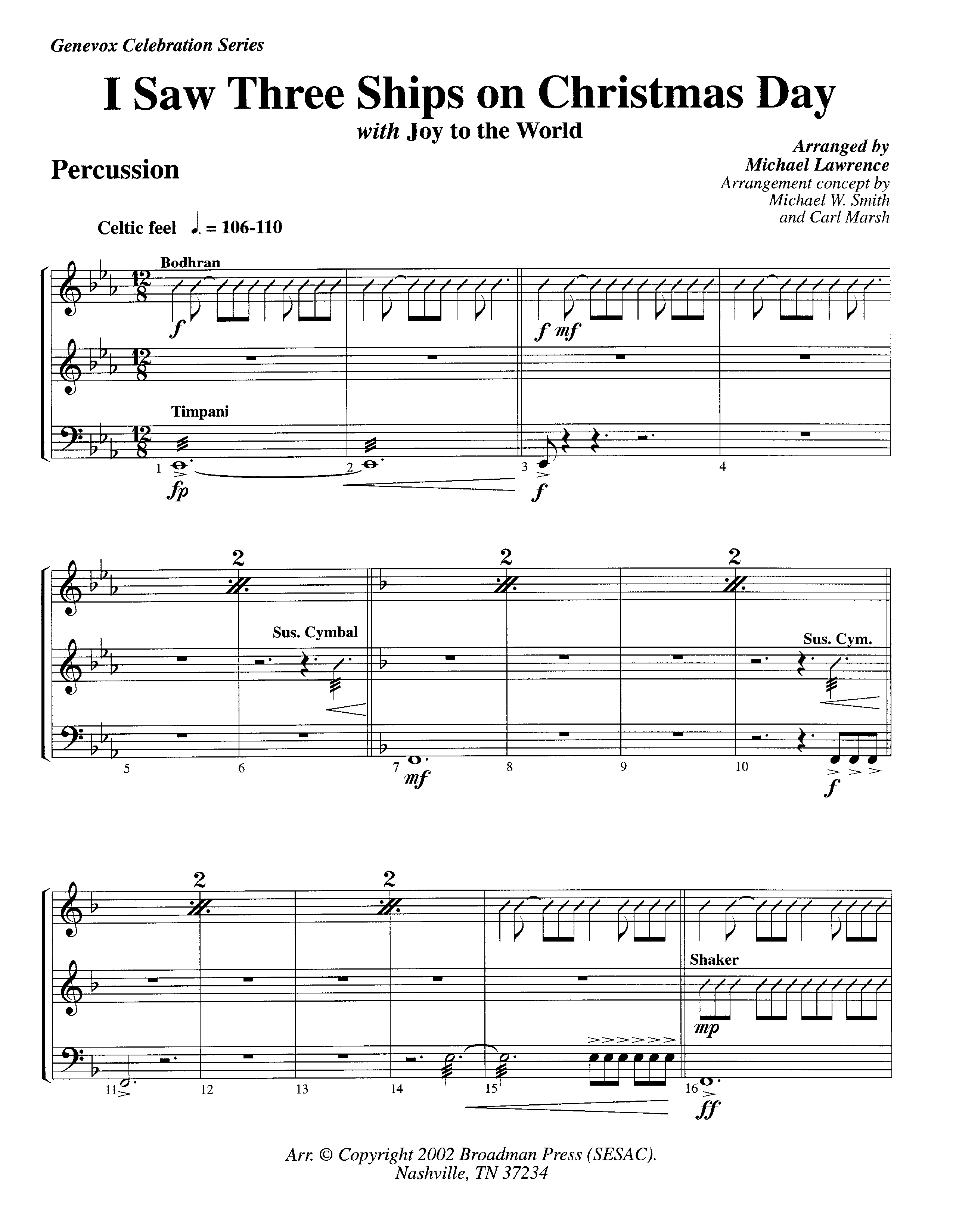 I Saw Three Ships On Christmas Day (with Joy To The World) (Instrumental) Percussion (Lifeway Worship / Arr. Michael Lawrence)