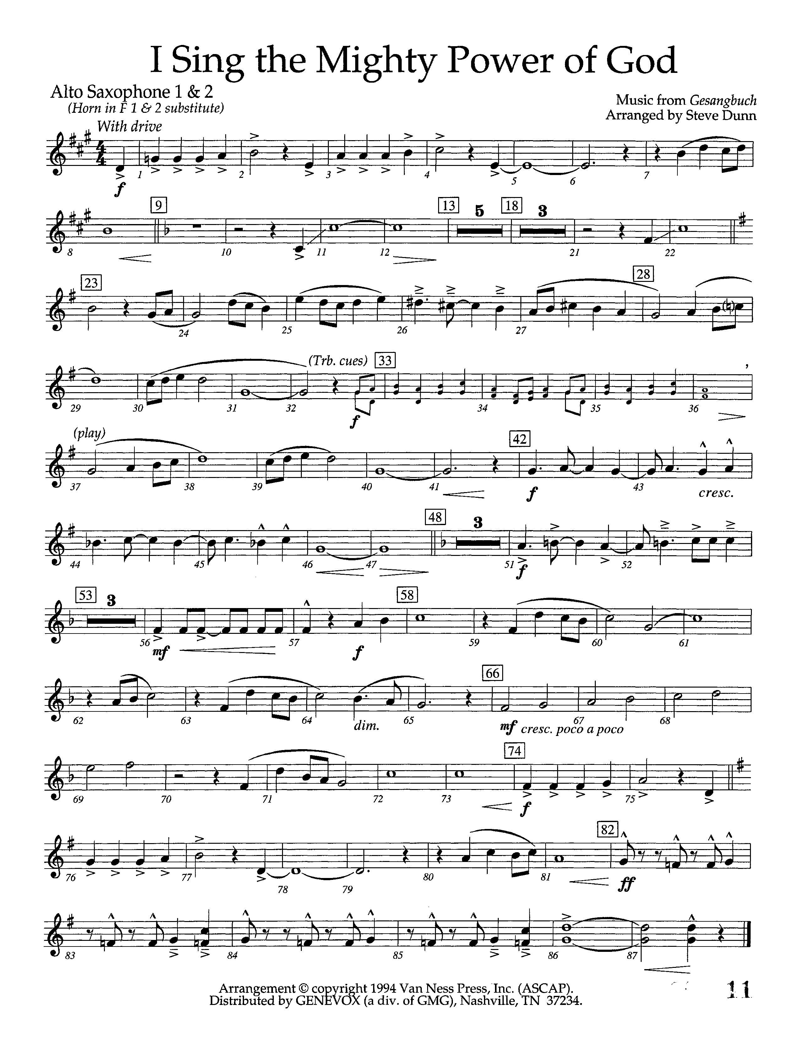 I Sing The Mighty Power Of God (Instrumental) Alto Sax 1/2 (Lifeway Worship / Arr. Steve Dunn)