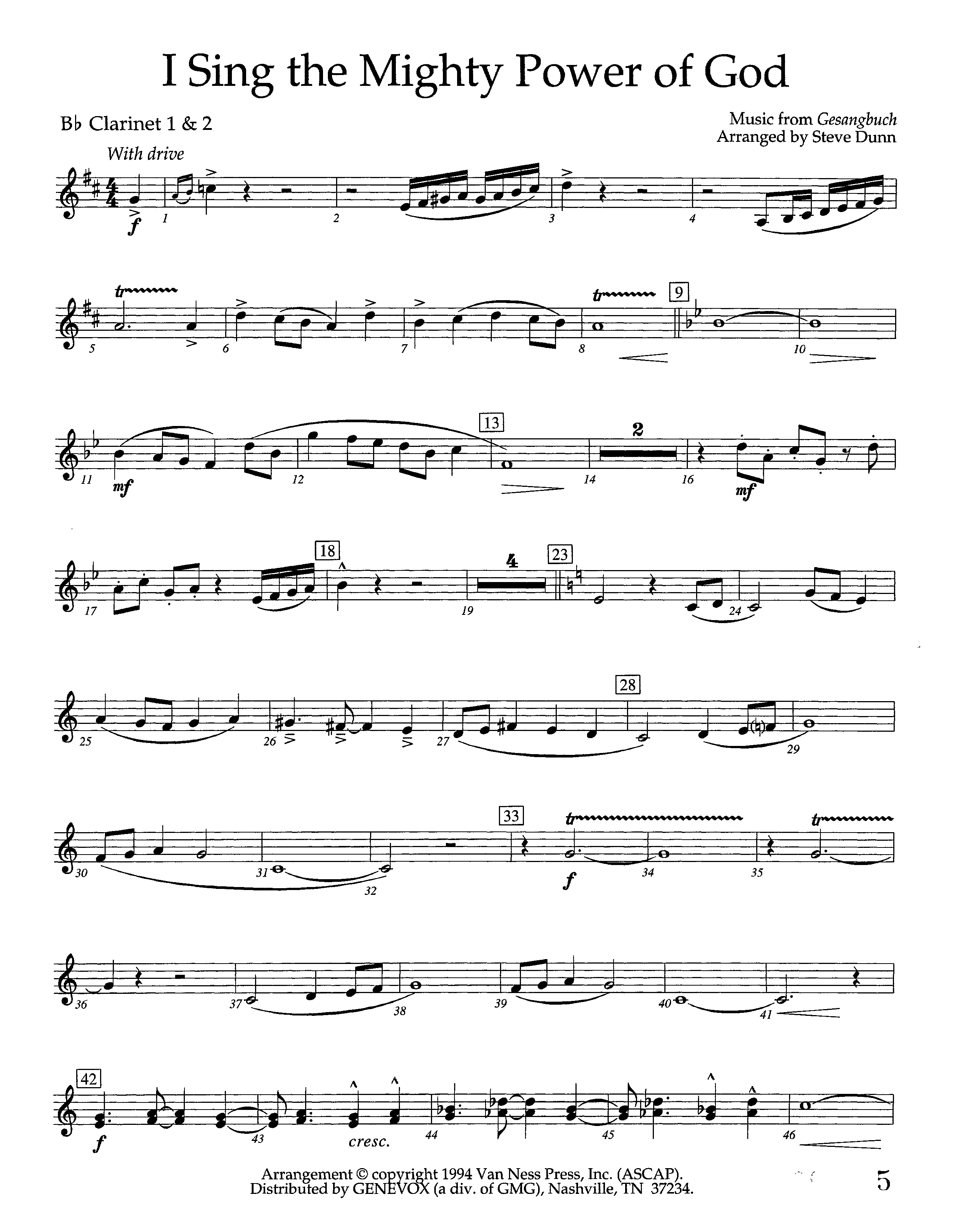 I Sing The Mighty Power Of God (Instrumental) Clarinet 1/2 (Lifeway Worship / Arr. Steve Dunn)