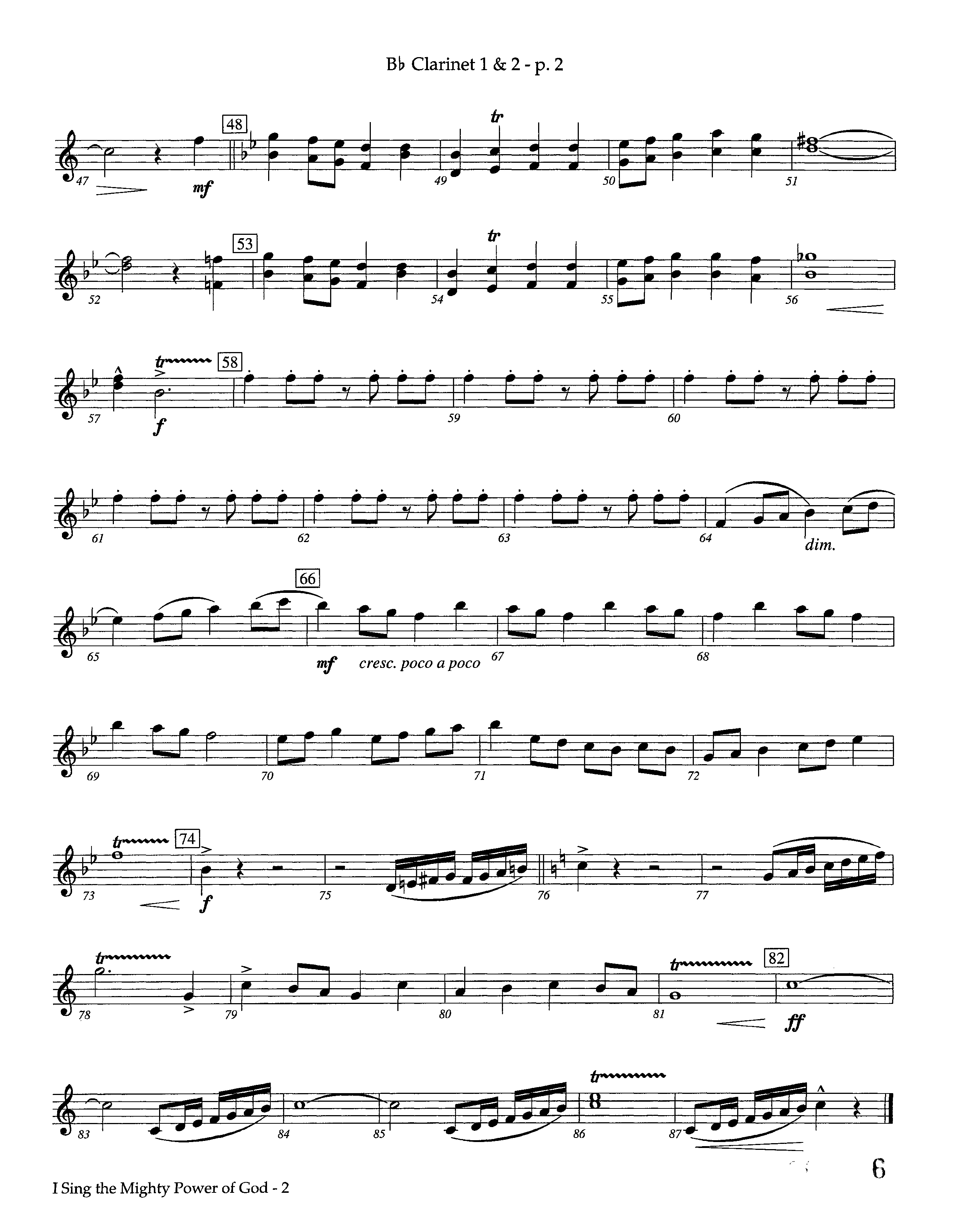 I Sing The Mighty Power Of God (Instrumental) Clarinet 1/2 (Lifeway Worship / Arr. Steve Dunn)