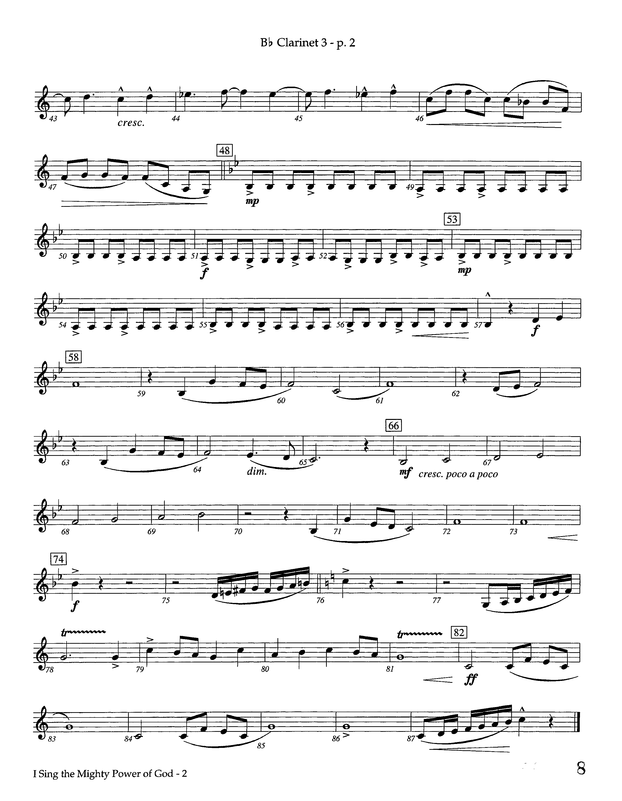 I Sing The Mighty Power Of God (Instrumental) Clarinet 3 (Lifeway Worship / Arr. Steve Dunn)