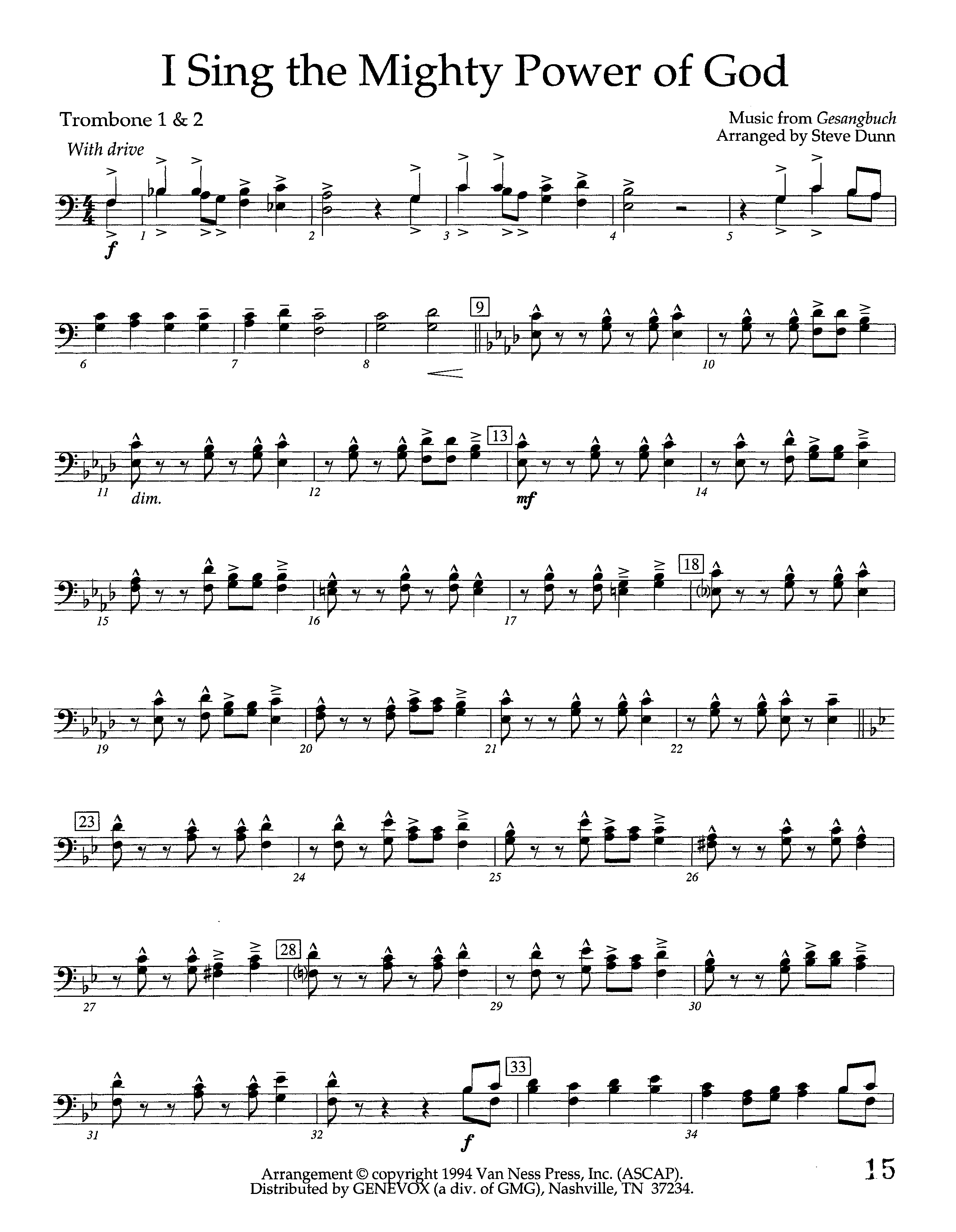 I Sing The Mighty Power Of God (Instrumental) Trombone 1/2 (Lifeway Worship / Arr. Steve Dunn)