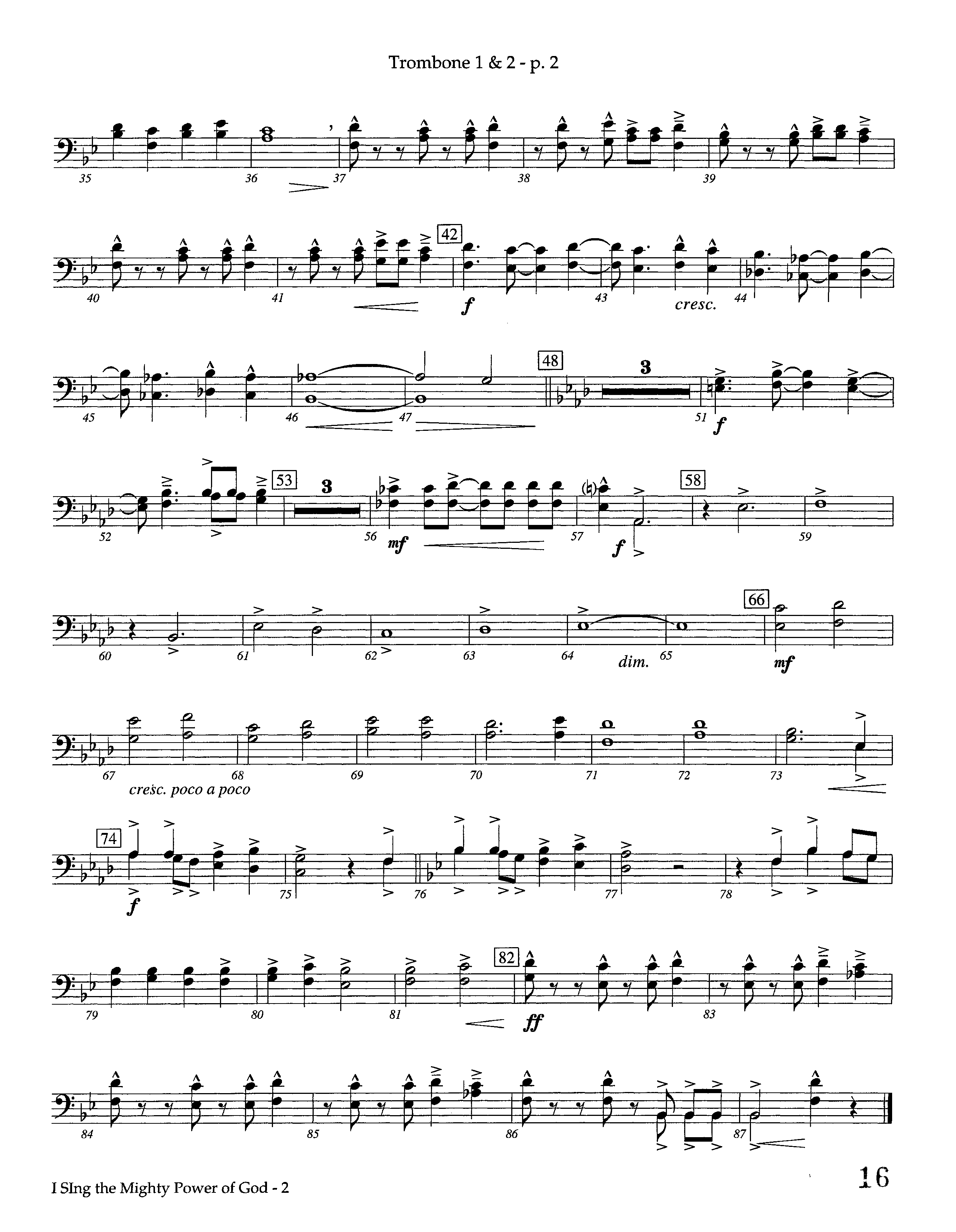 I Sing The Mighty Power Of God (Instrumental) Trombone 1/2 (Lifeway Worship / Arr. Steve Dunn)